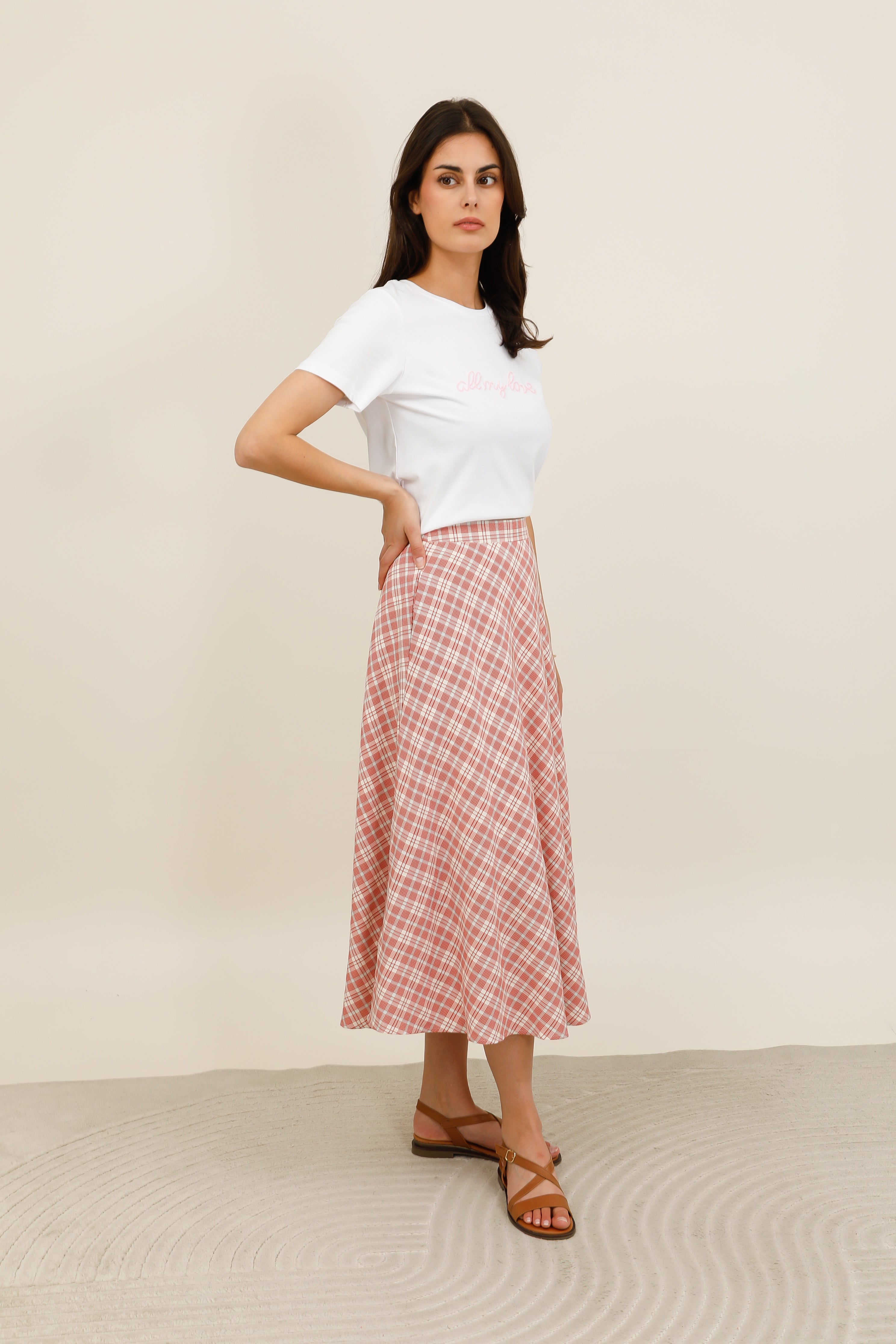Women's flared plaid midi skirt – 6119
