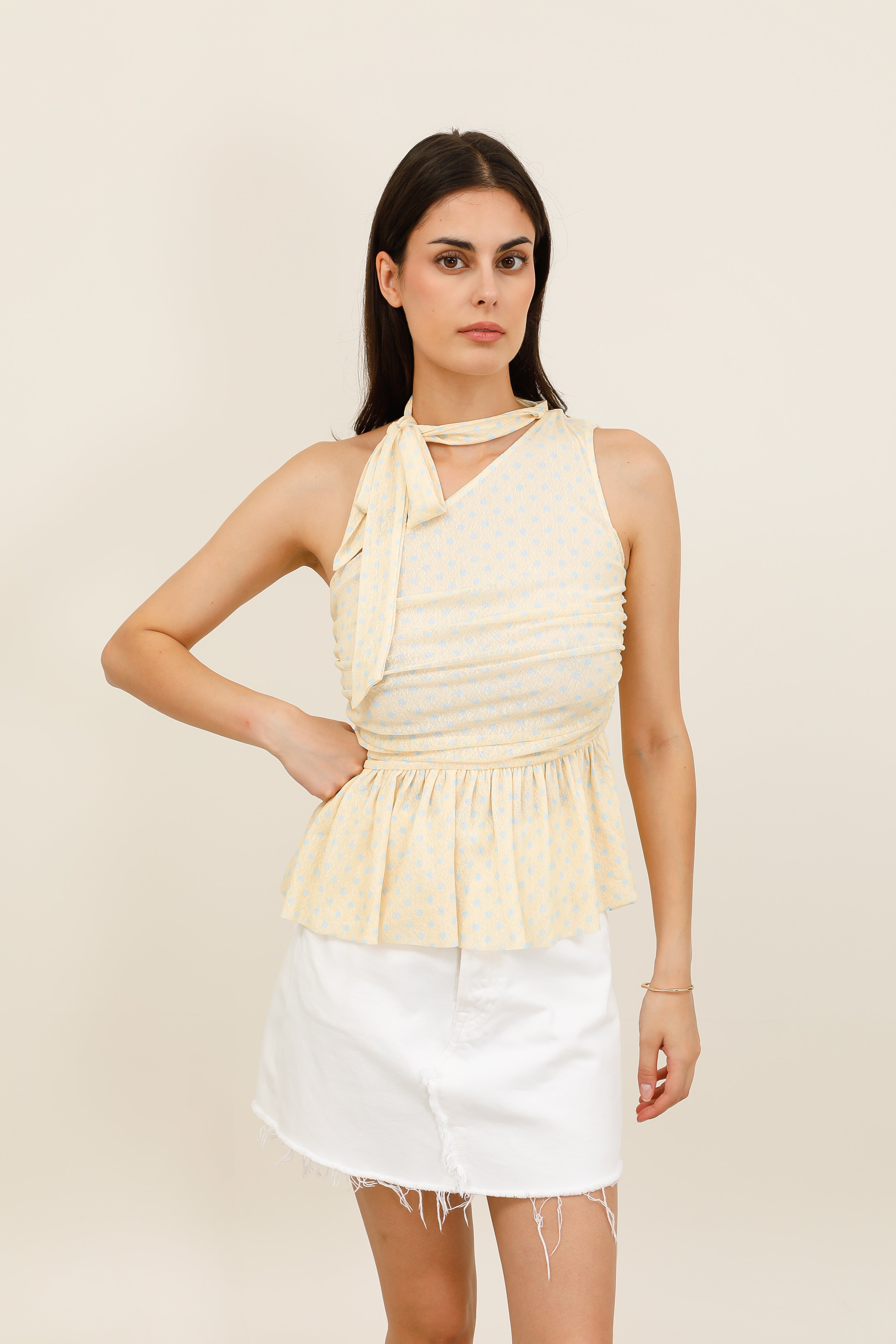 Top asymétrique femme à drapé et ruban multifonction - 6123