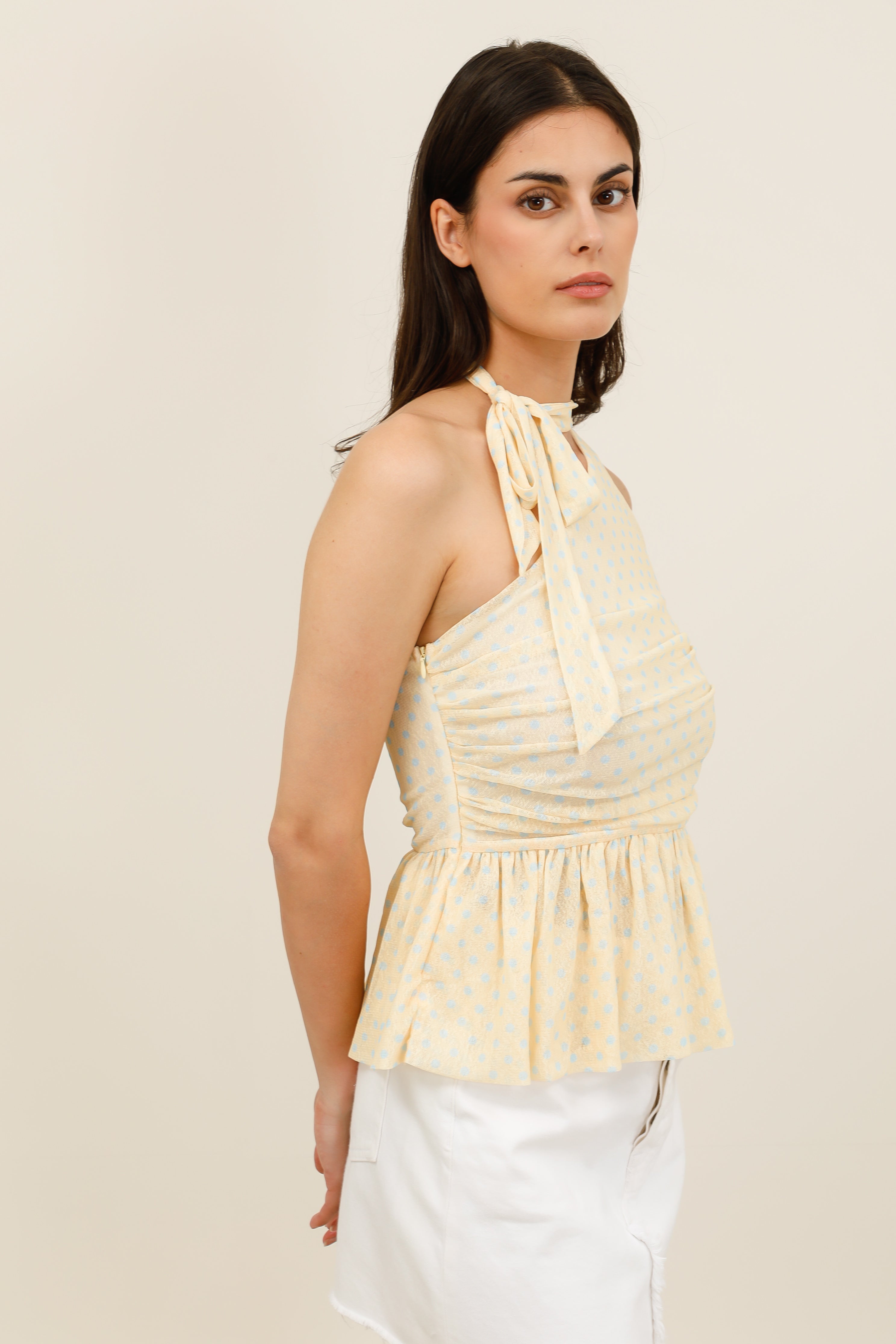 Top asymétrique femme à drapé et ruban multifonction - 6123