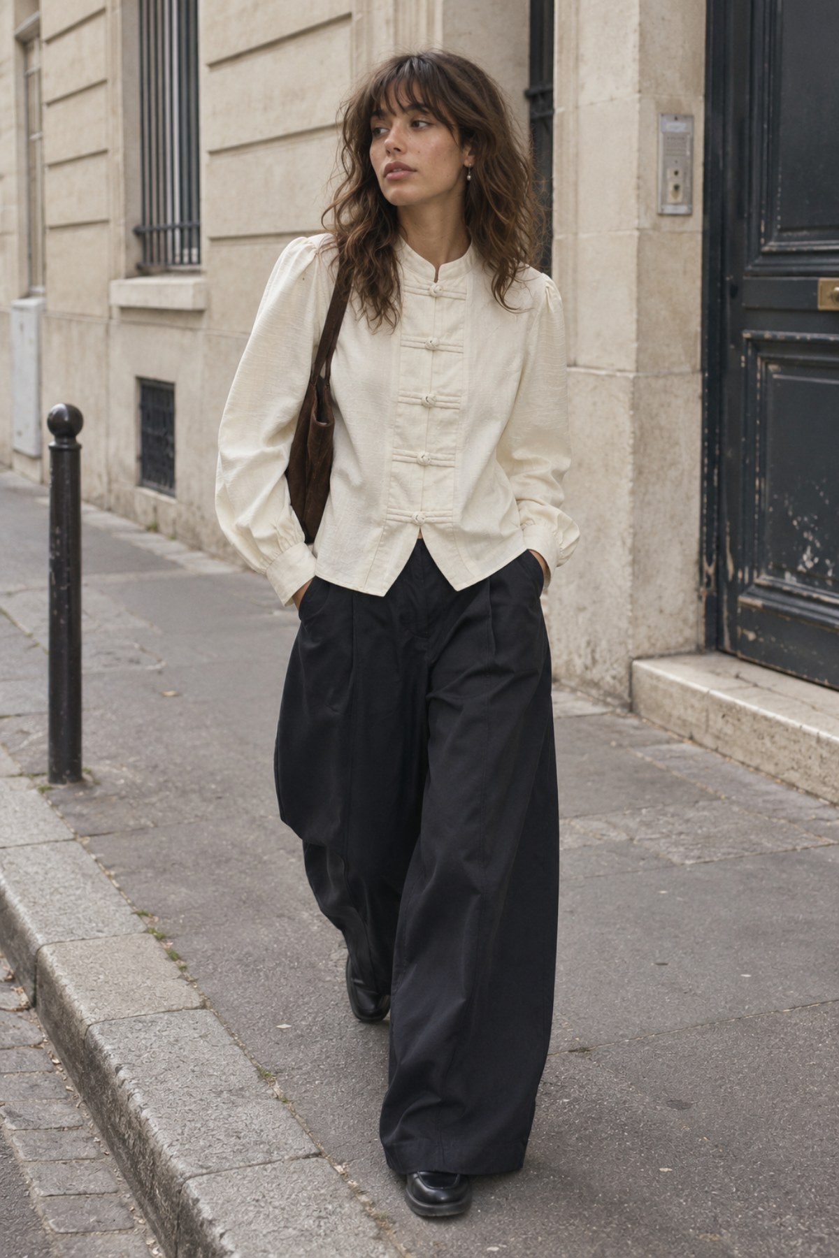 Blouse Femme à Col Mao et Boutons Brandebourg - 6127