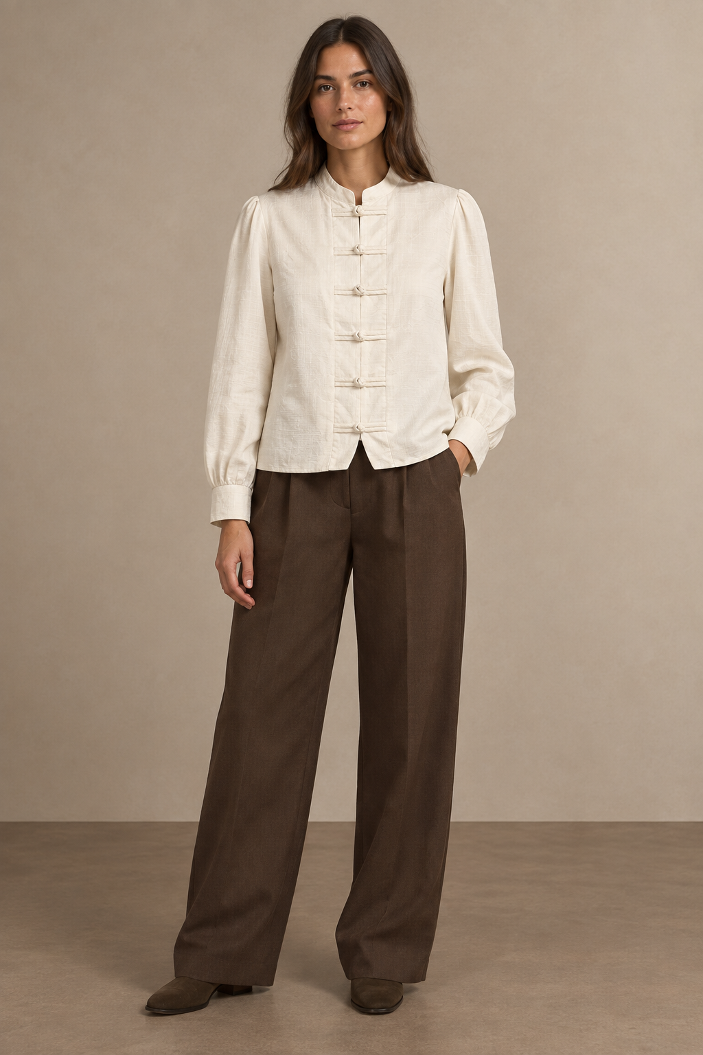 Blouse Femme à Col Mao et Boutons Brandebourg - 6127