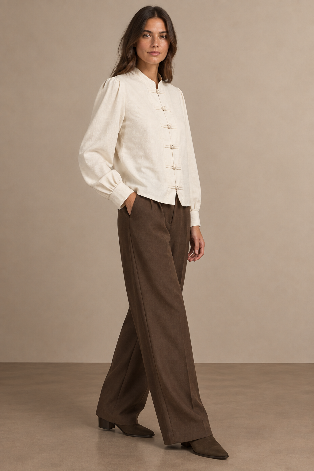 Blouse Femme à Col Mao et Boutons Brandebourg - 6127