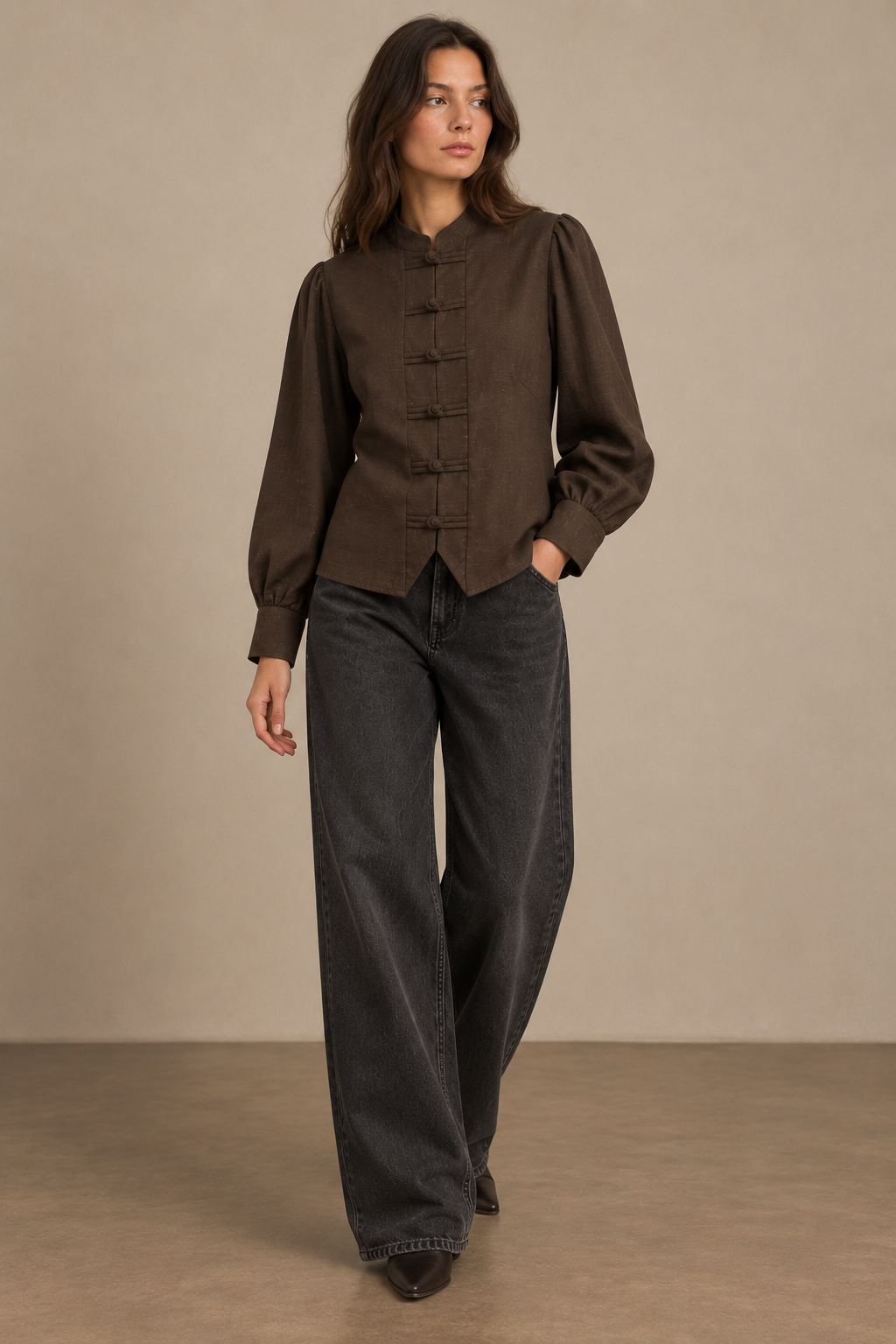 Blouse Femme à Col Mao et Boutons Brandebourg - 6127