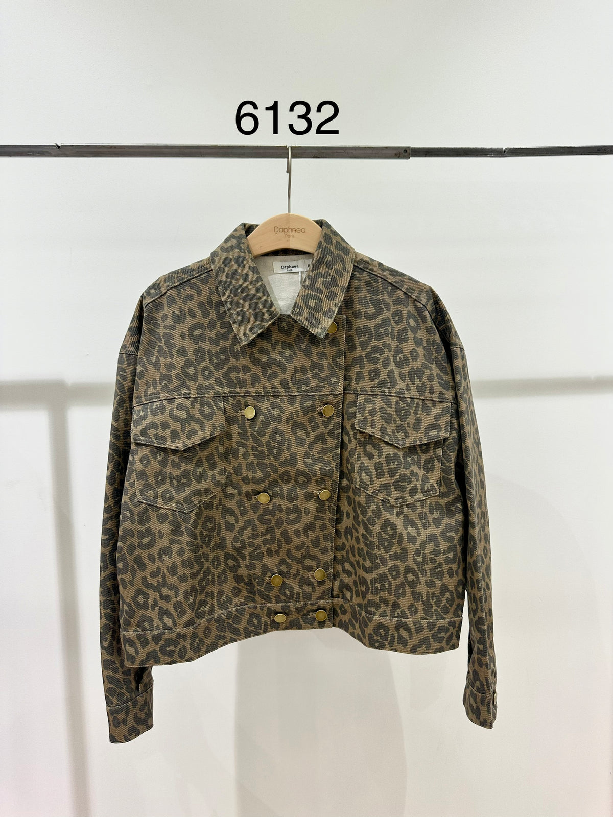 Chaqueta de Mezclilla Leopardo de Doble Botonadura para Mujer - 6132