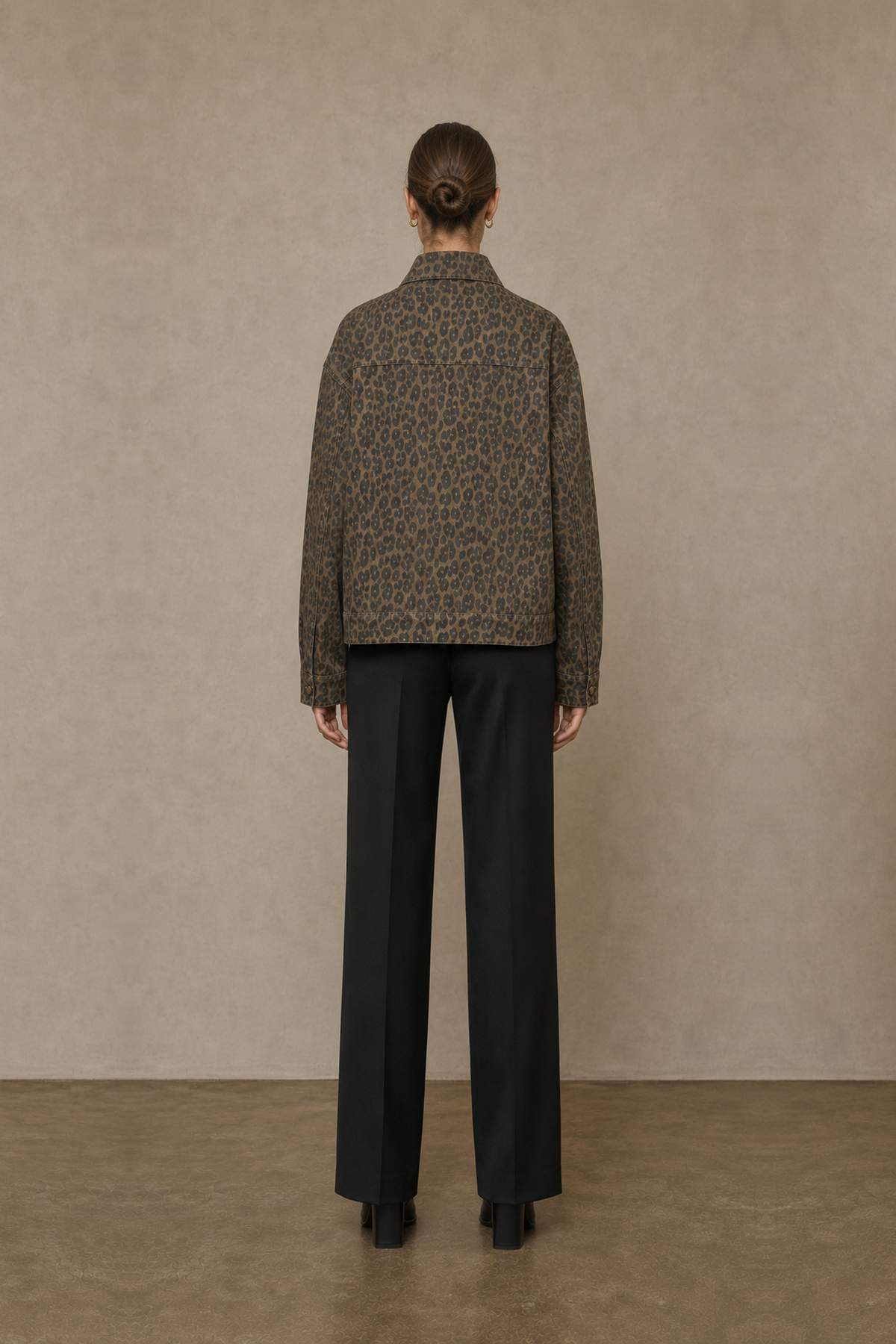 Chaqueta de Mezclilla Leopardo de Doble Botonadura para Mujer - 6132