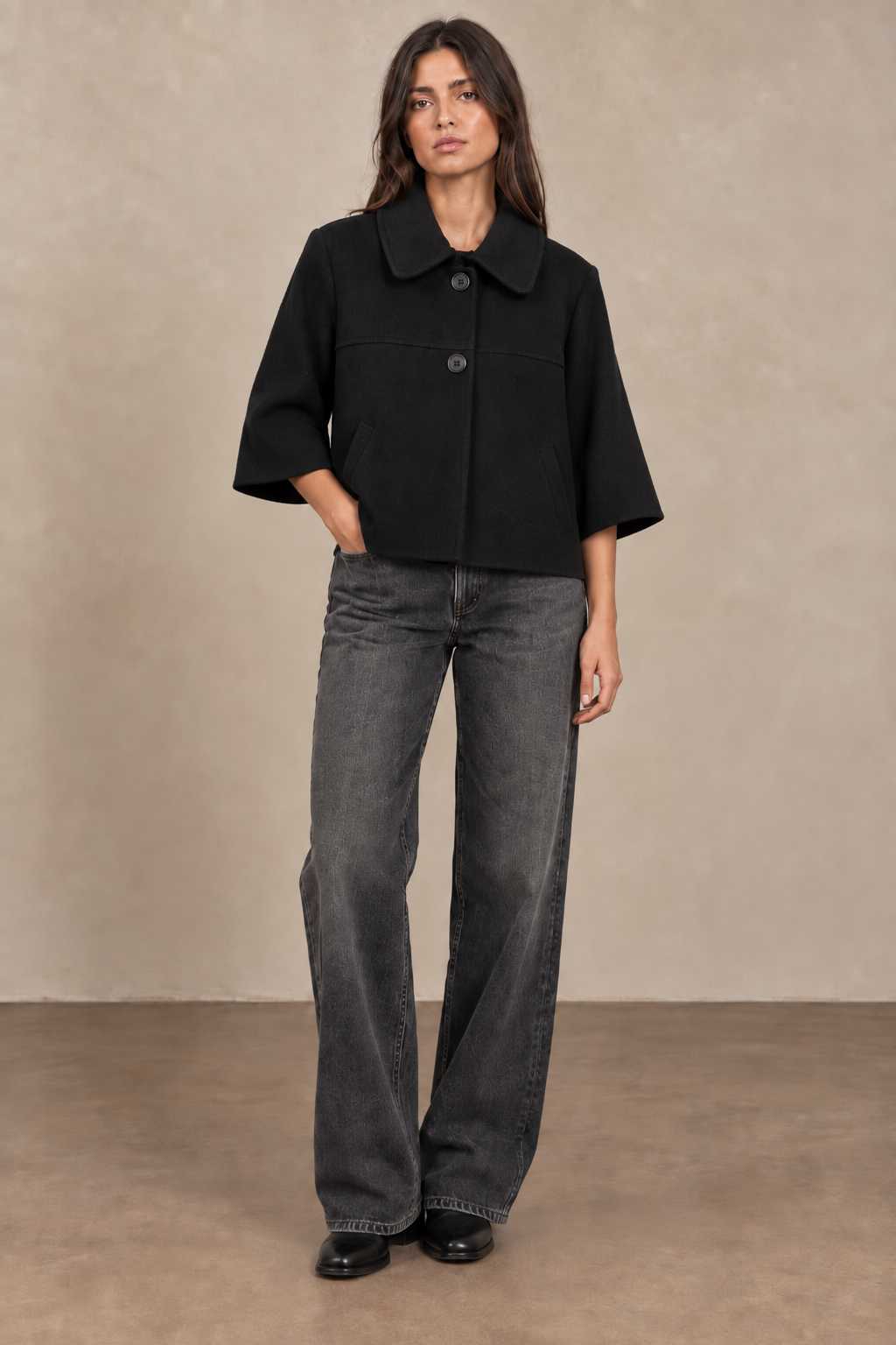 Babydoll Blouse with Flared Sleeves and Shirt Collar - 6137