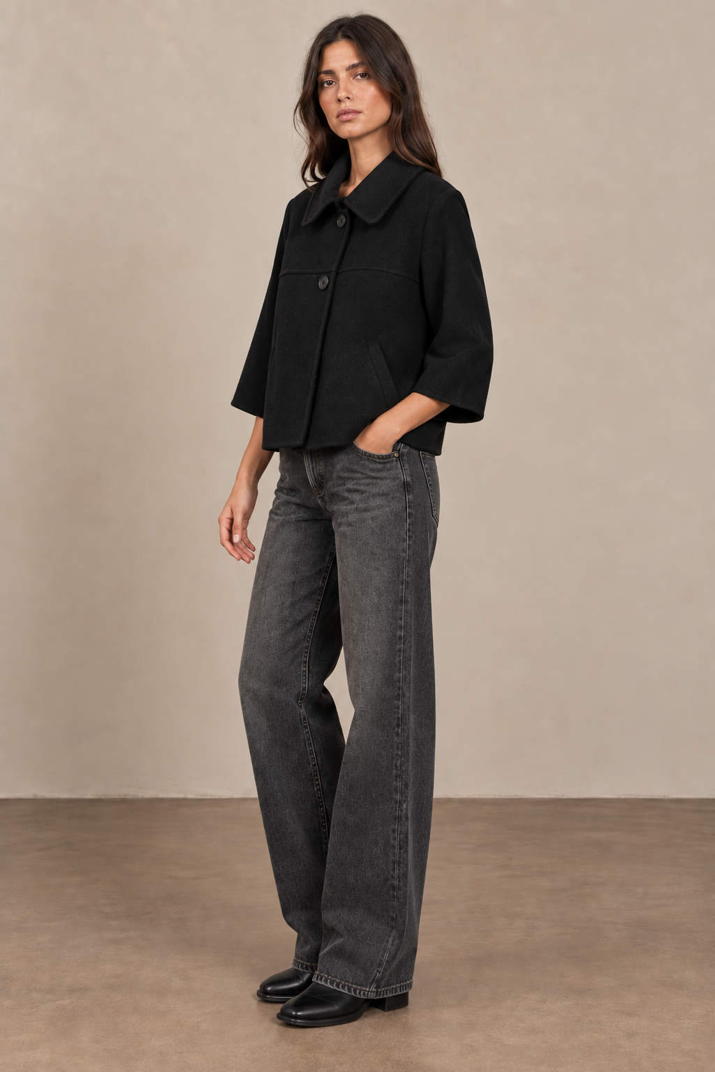 Babydoll Blouse with Flared Sleeves and Shirt Collar - 6137