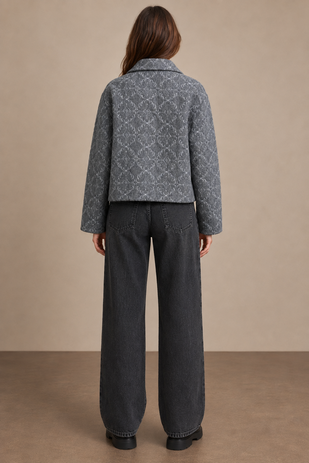 Women's Short Jacket in Ornamental Pattern Wool - 6138