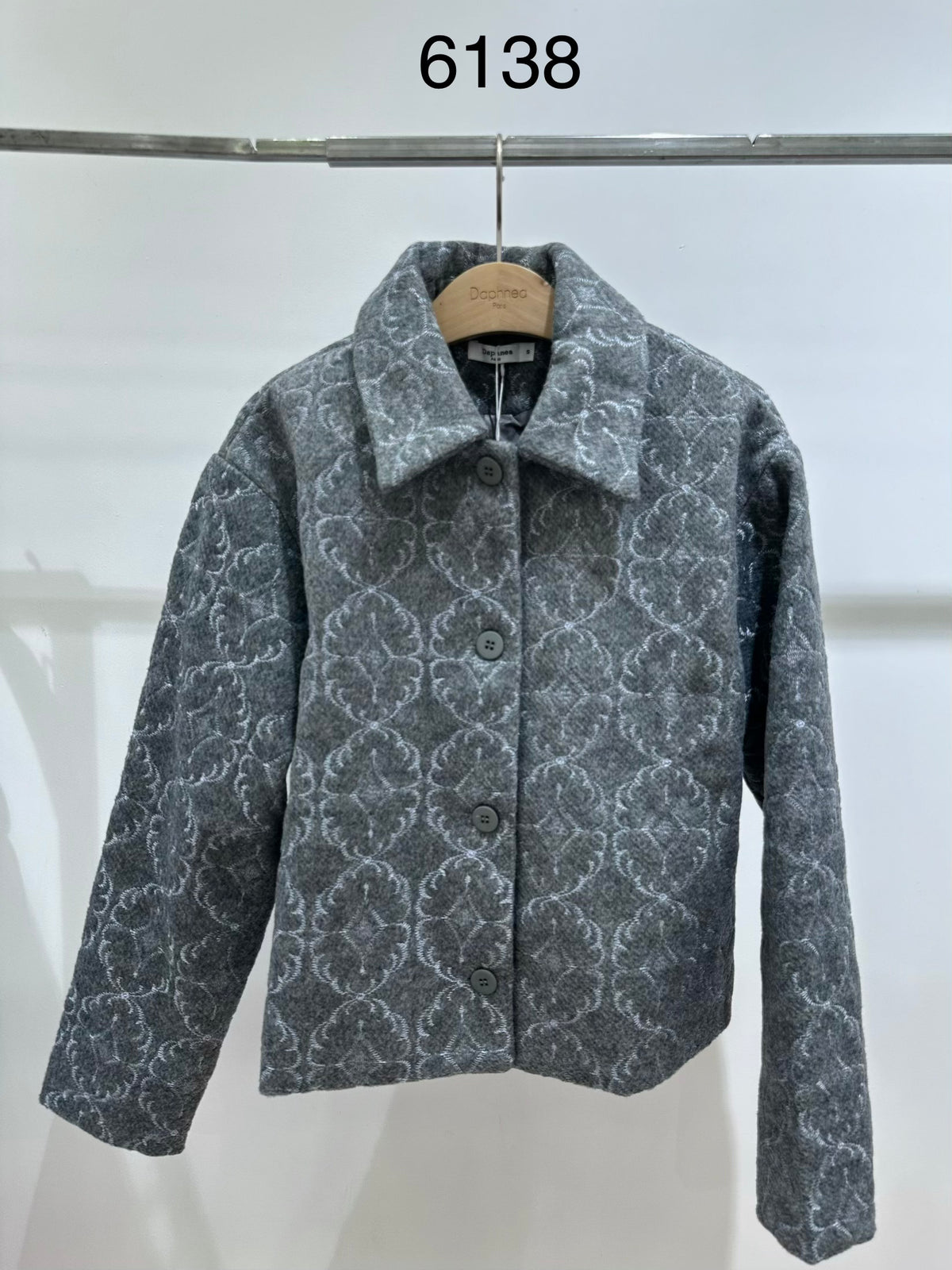 Women's Short Jacket in Ornamental Pattern Wool - 6138