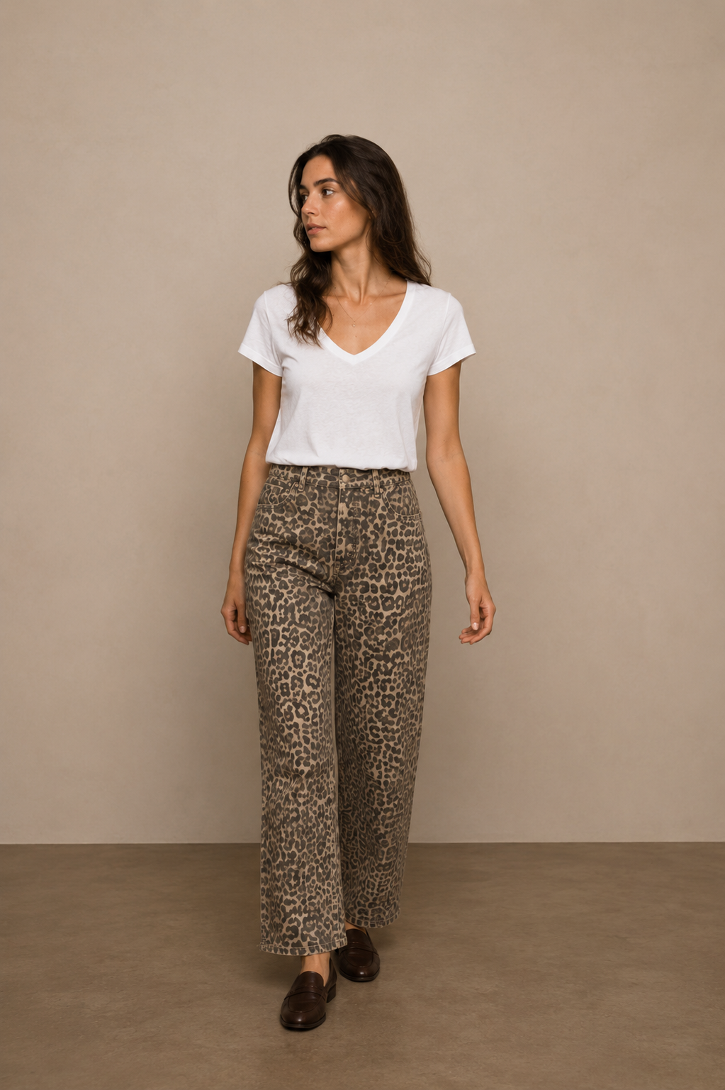 Vaqueros de corte recto de leopardo para mujer - 6152