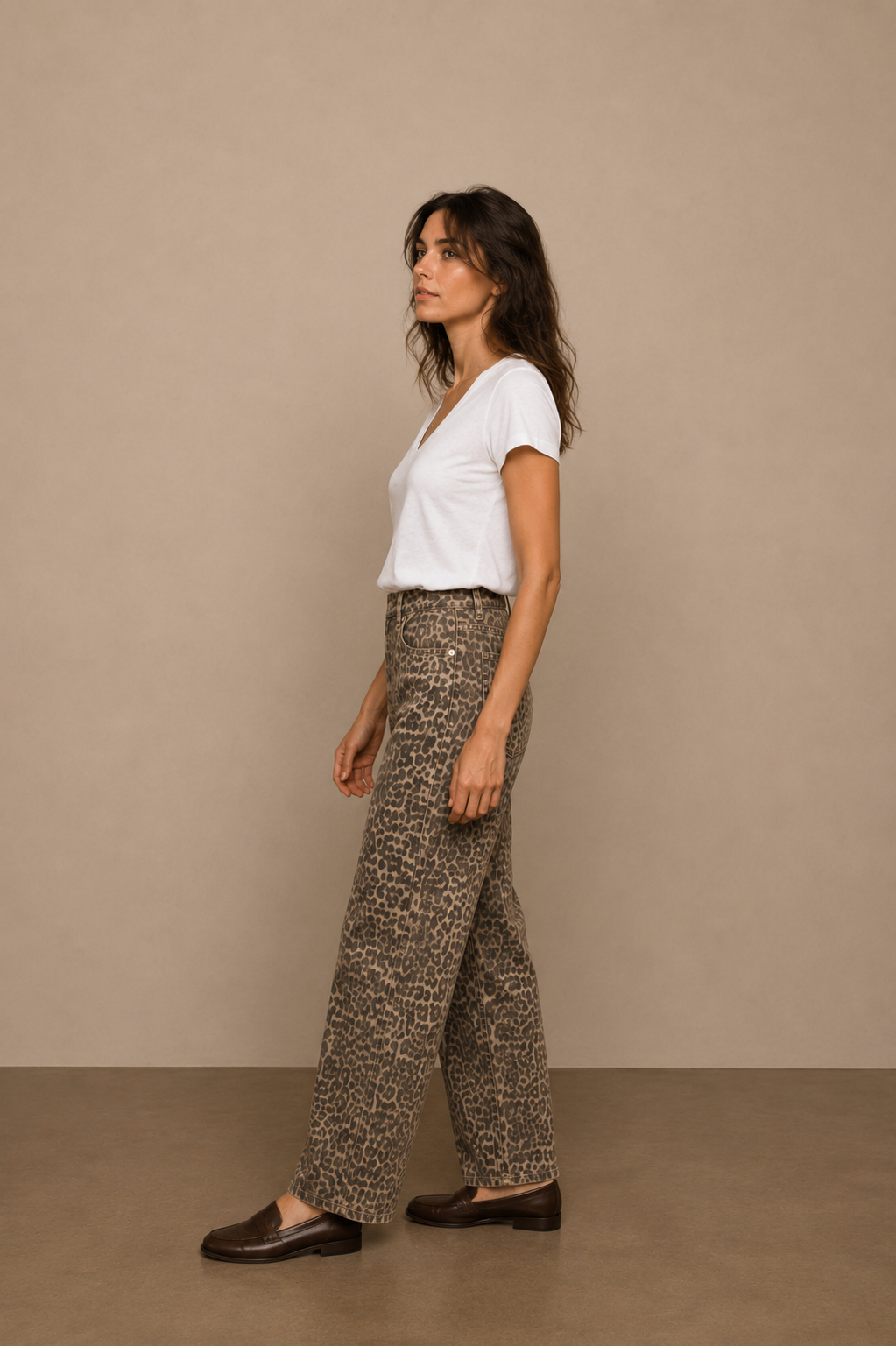 Vaqueros de corte recto de leopardo para mujer - 6152