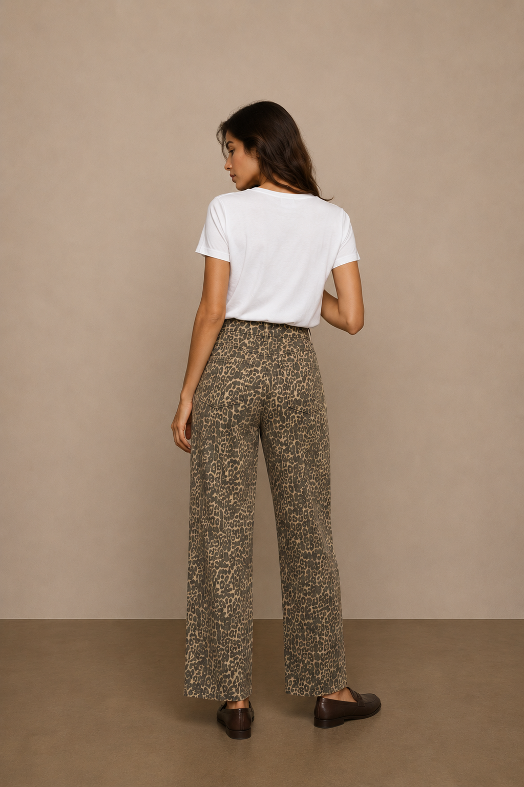 Vaqueros de corte recto de leopardo para mujer - 6152