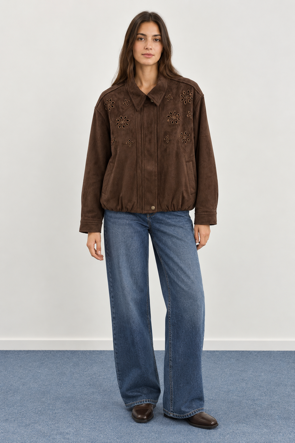 Suede Jacket with Openwork Embroidery - 6159