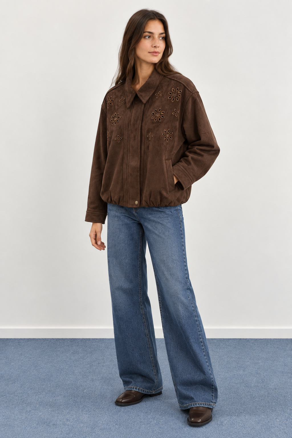 Suede Jacket with Openwork Embroidery - 6159