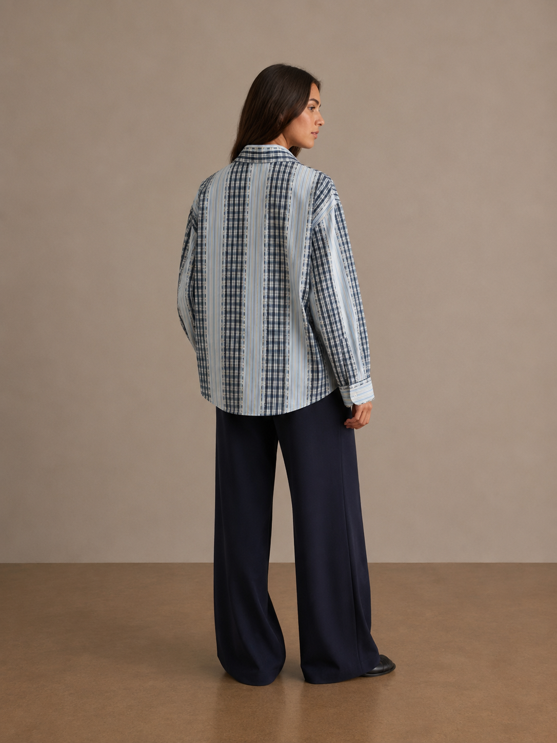 Blusa de mujer a rayas y cuadros patchwork con lazos de satén - 6161