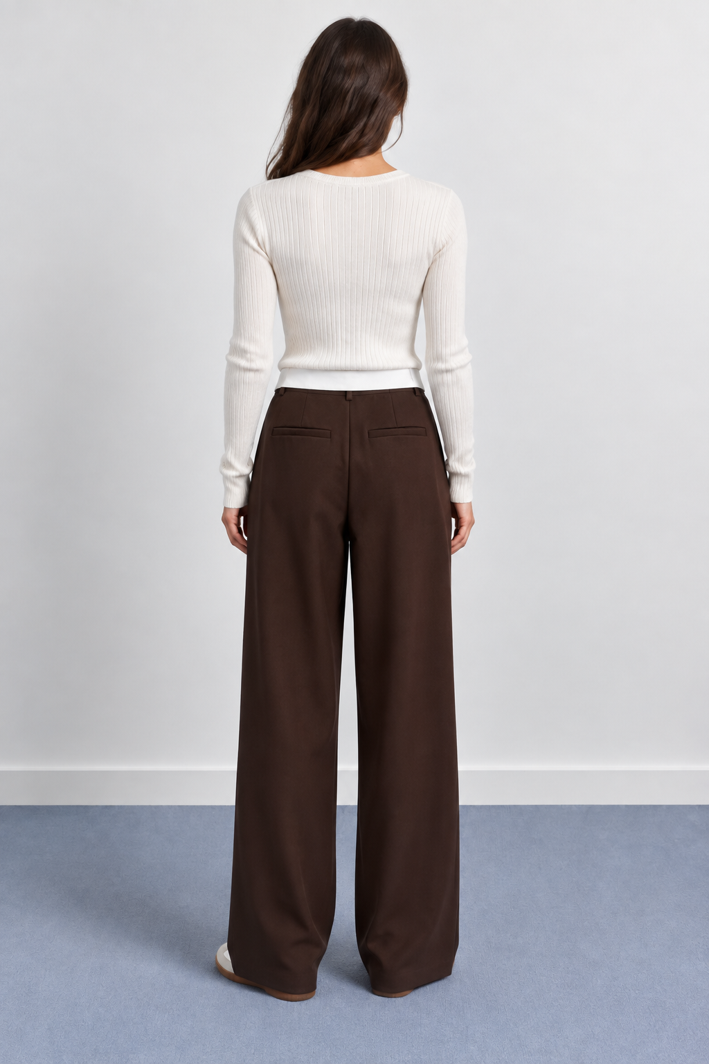 Pantalon Large à Revers Contrastant à la Taille - 6162