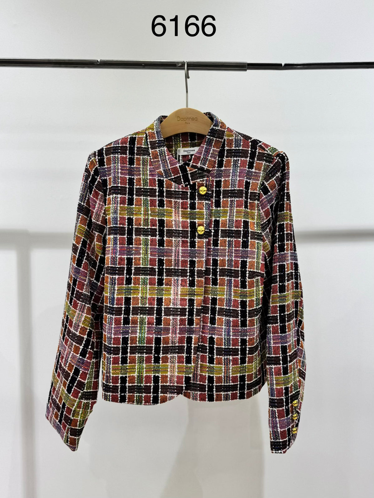 Chaqueta Corta Tejida de Cuadros Multicolor - 6166