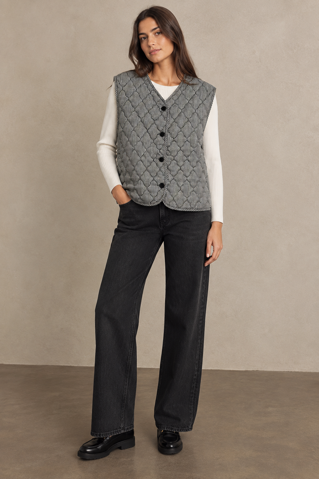 Quilted Plaid Sleeveless Vest - 6170