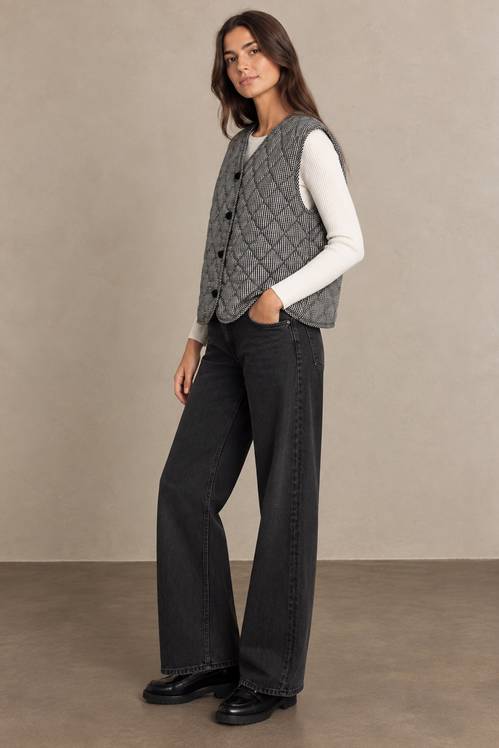 Quilted Plaid Sleeveless Vest - 6170