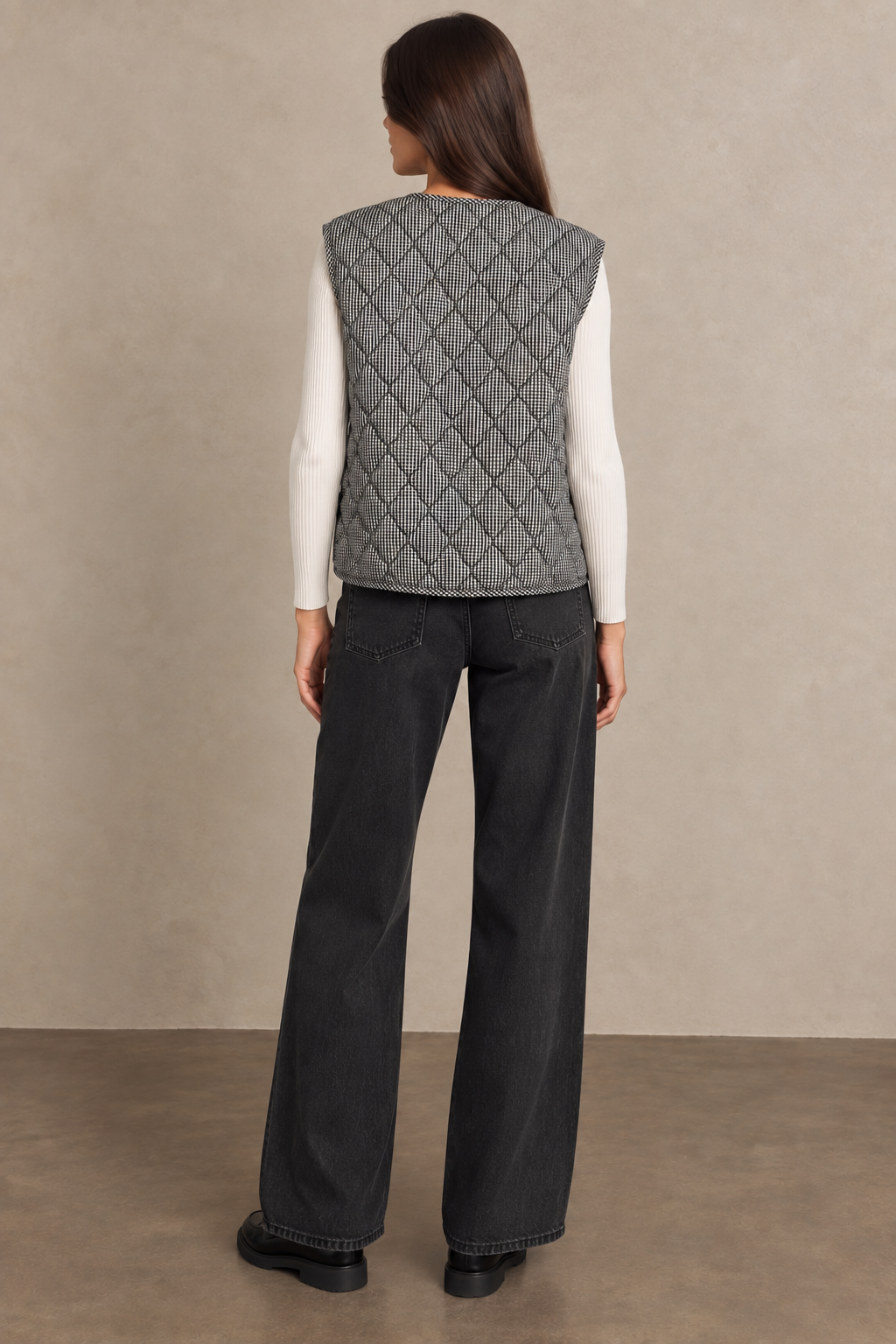 Quilted Plaid Sleeveless Vest - 6170