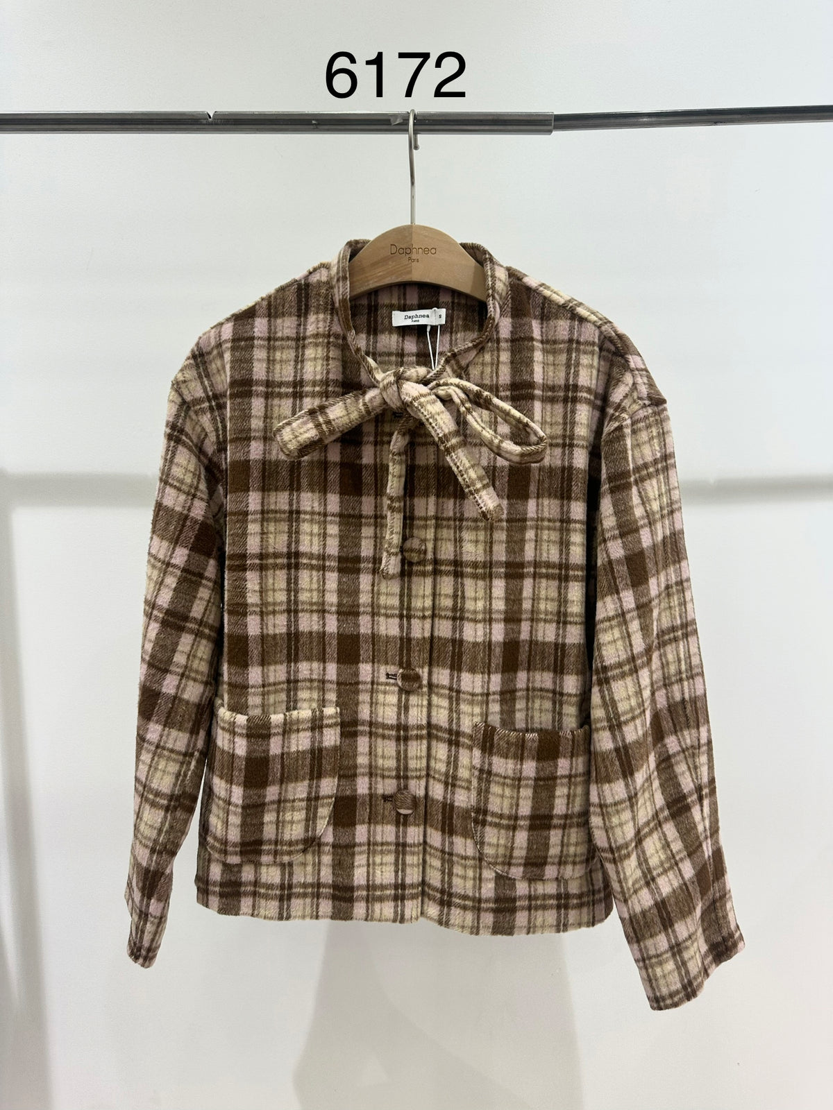 Checked Jacket with Bow Neck - 6172