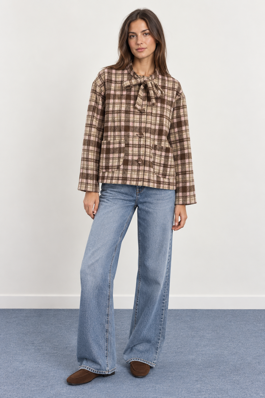Checked Jacket with Bow Neck - 6172