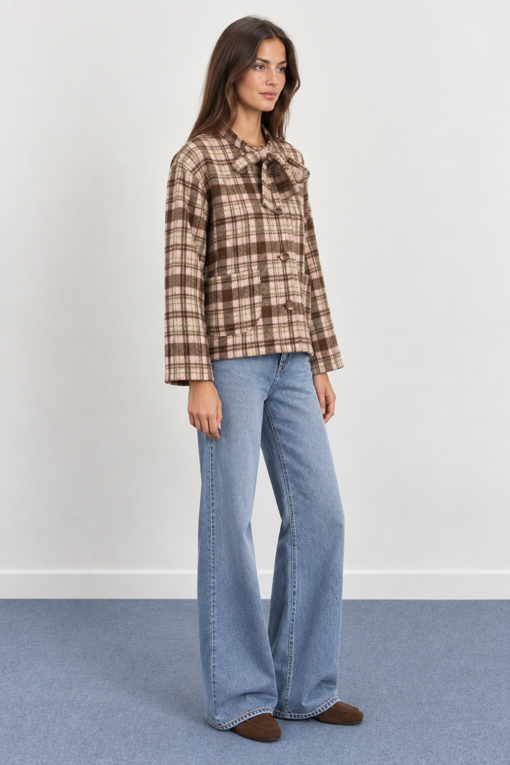 Checked Jacket with Bow Neck - 6172