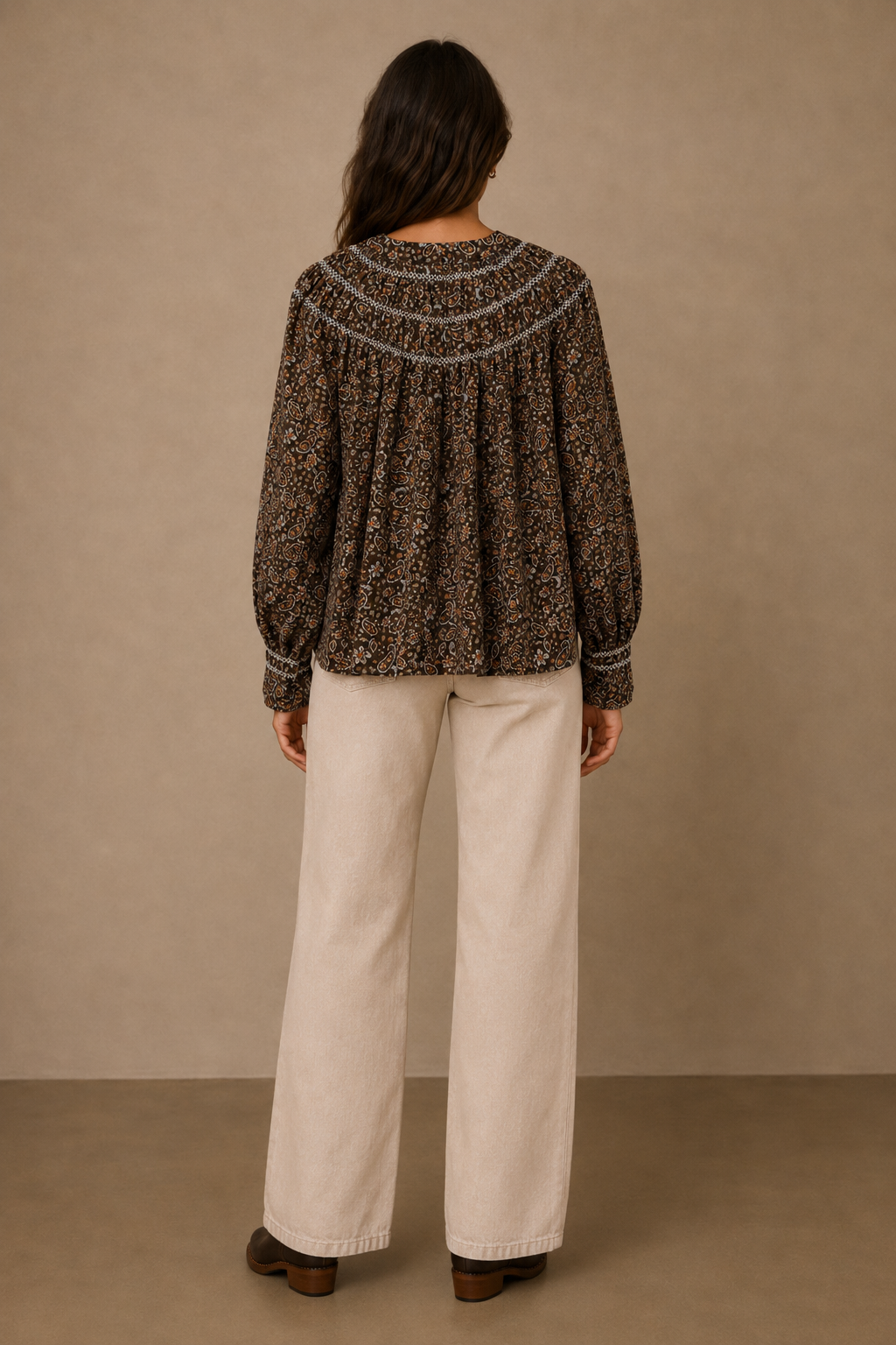 Blusa Estampado Paisley con Canesú Fruncido - 6177