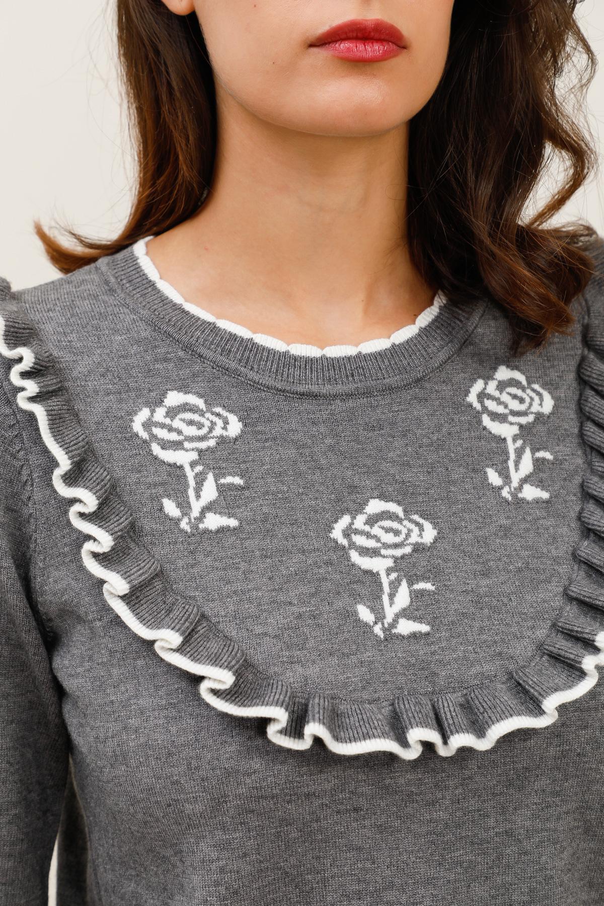 Jersey de punto con cuello redondo y estampado floral para mujer - A1563