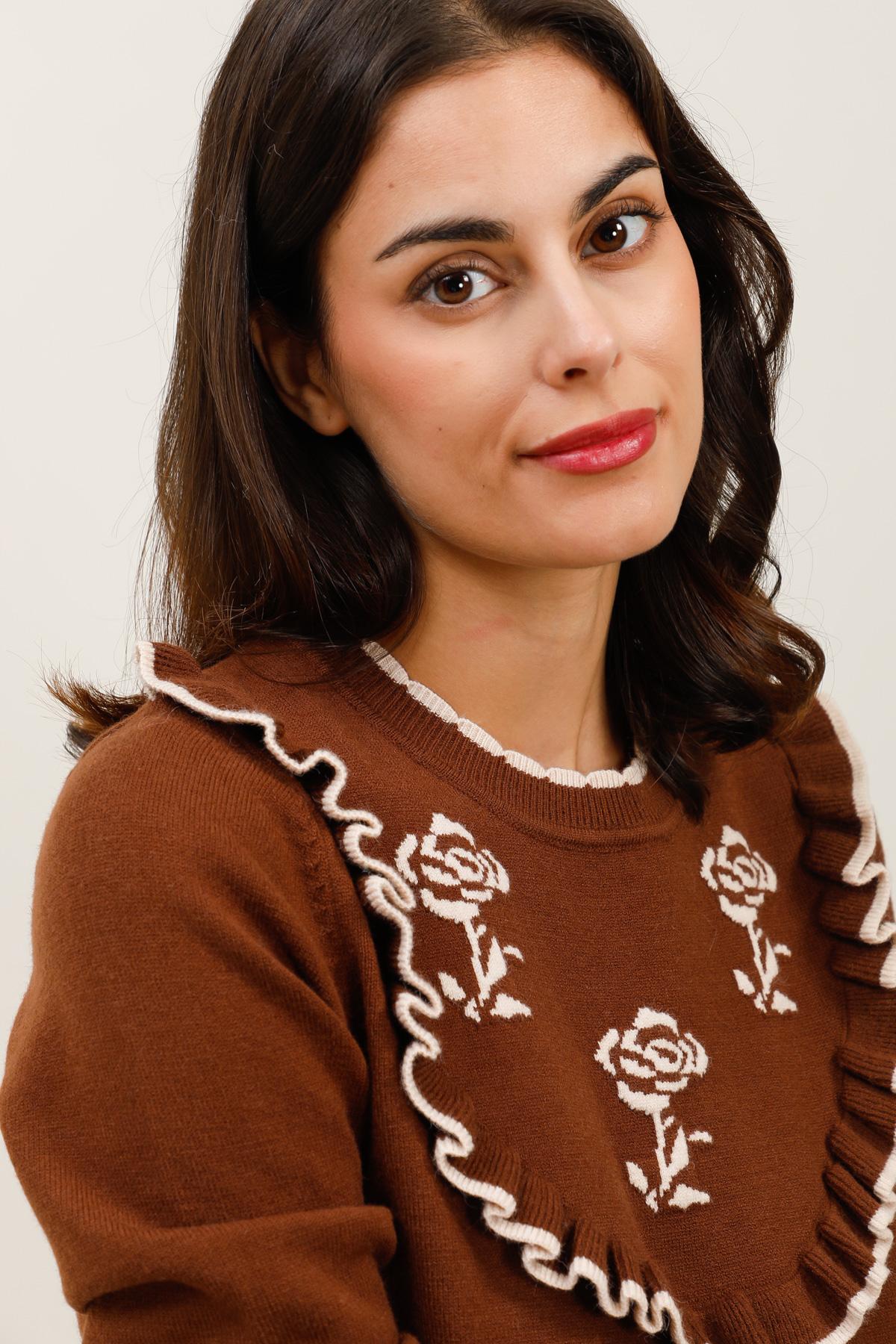 Jersey de punto con cuello redondo y estampado floral para mujer - A1563