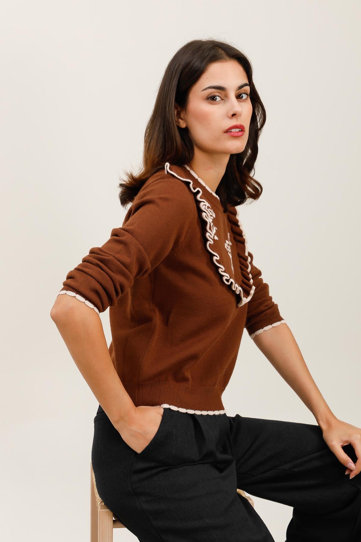 Jersey de punto con cuello redondo y estampado floral para mujer - A1563