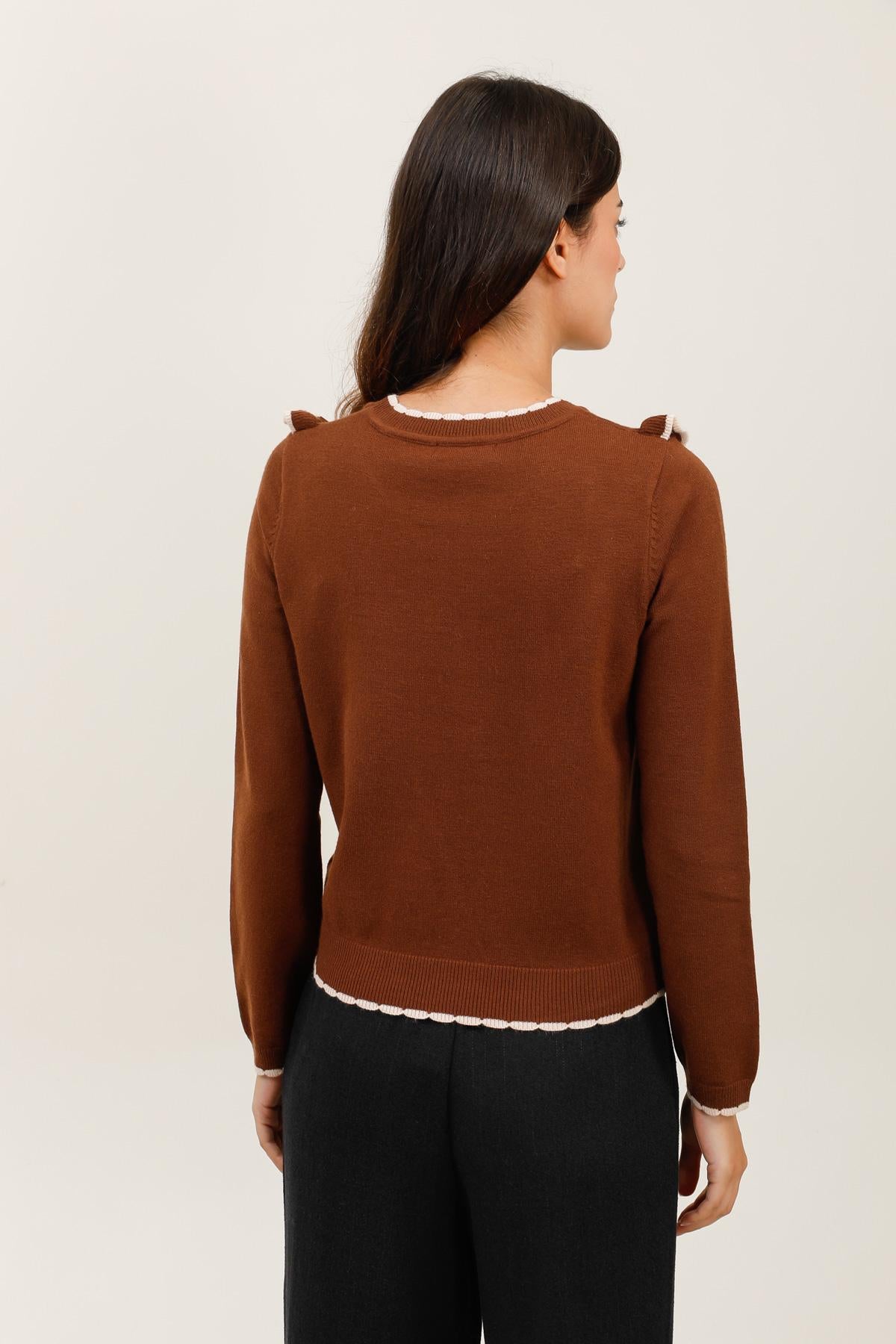 Jersey de punto con cuello redondo y estampado floral para mujer - A1563