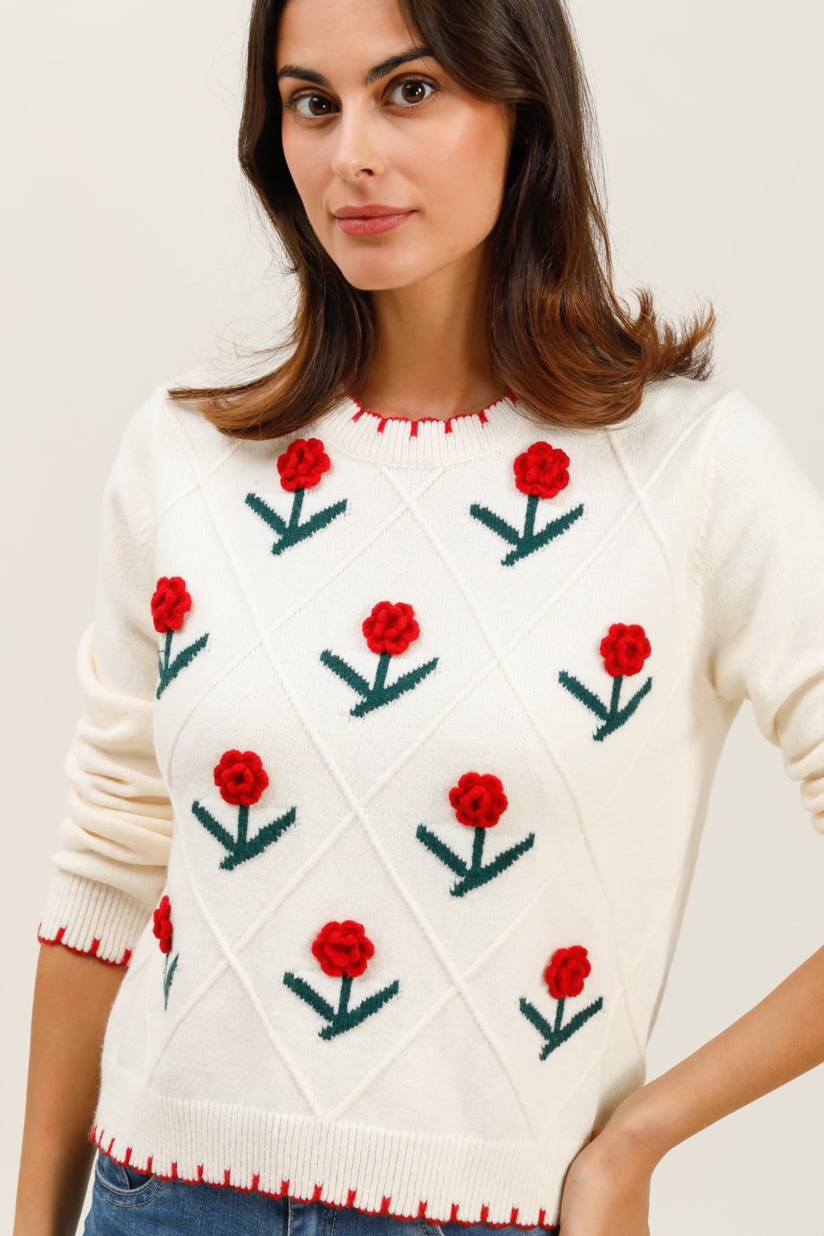 A1573 Pull brodé fleurs