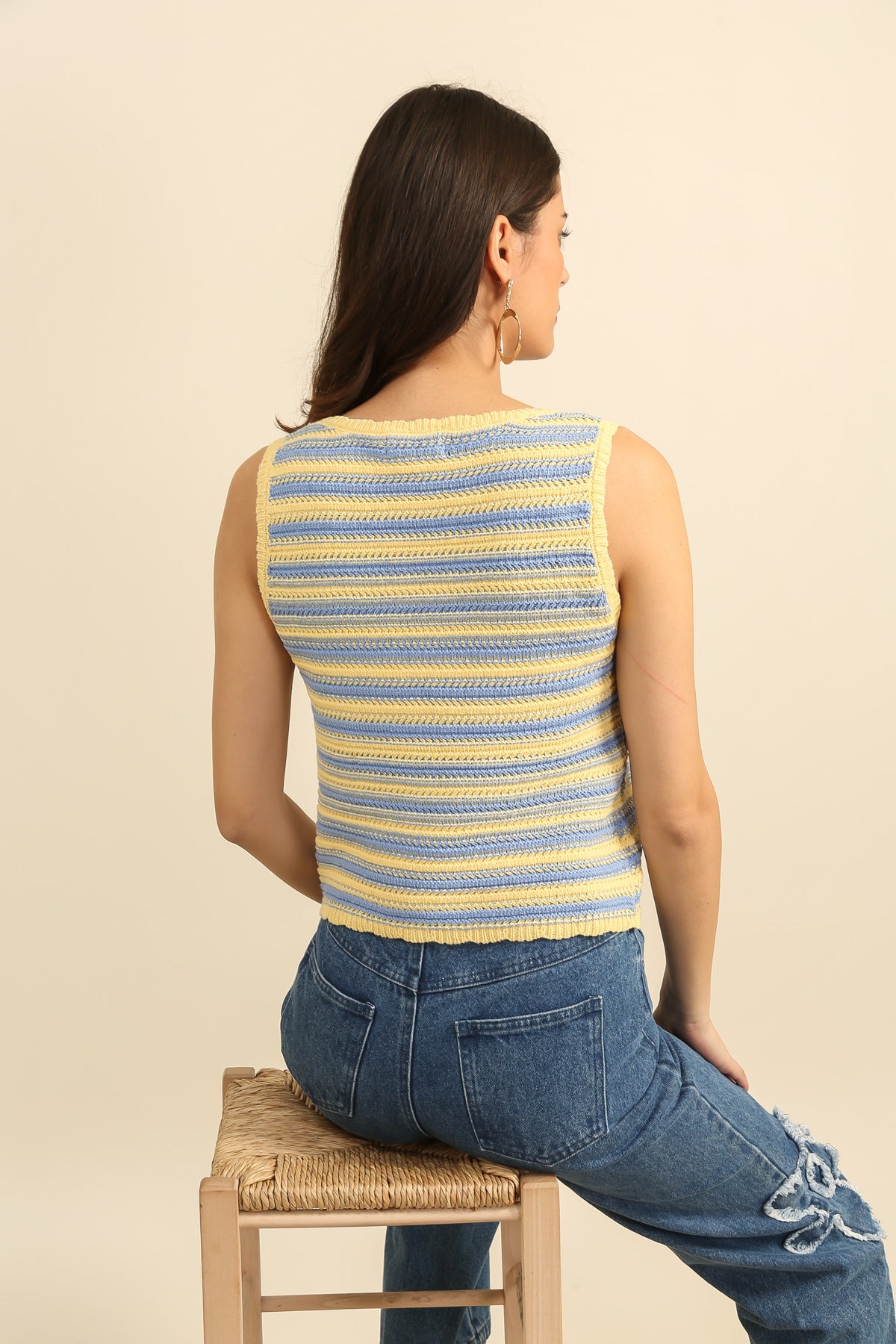 A1599 Top sin mangas de punto a rayas multicolor verano