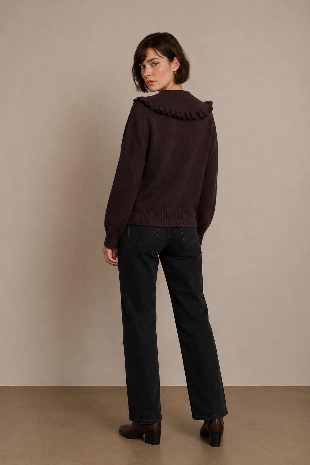 Knitted Cardigan with Large Pleated Collar and Tie Fastenings - A1615