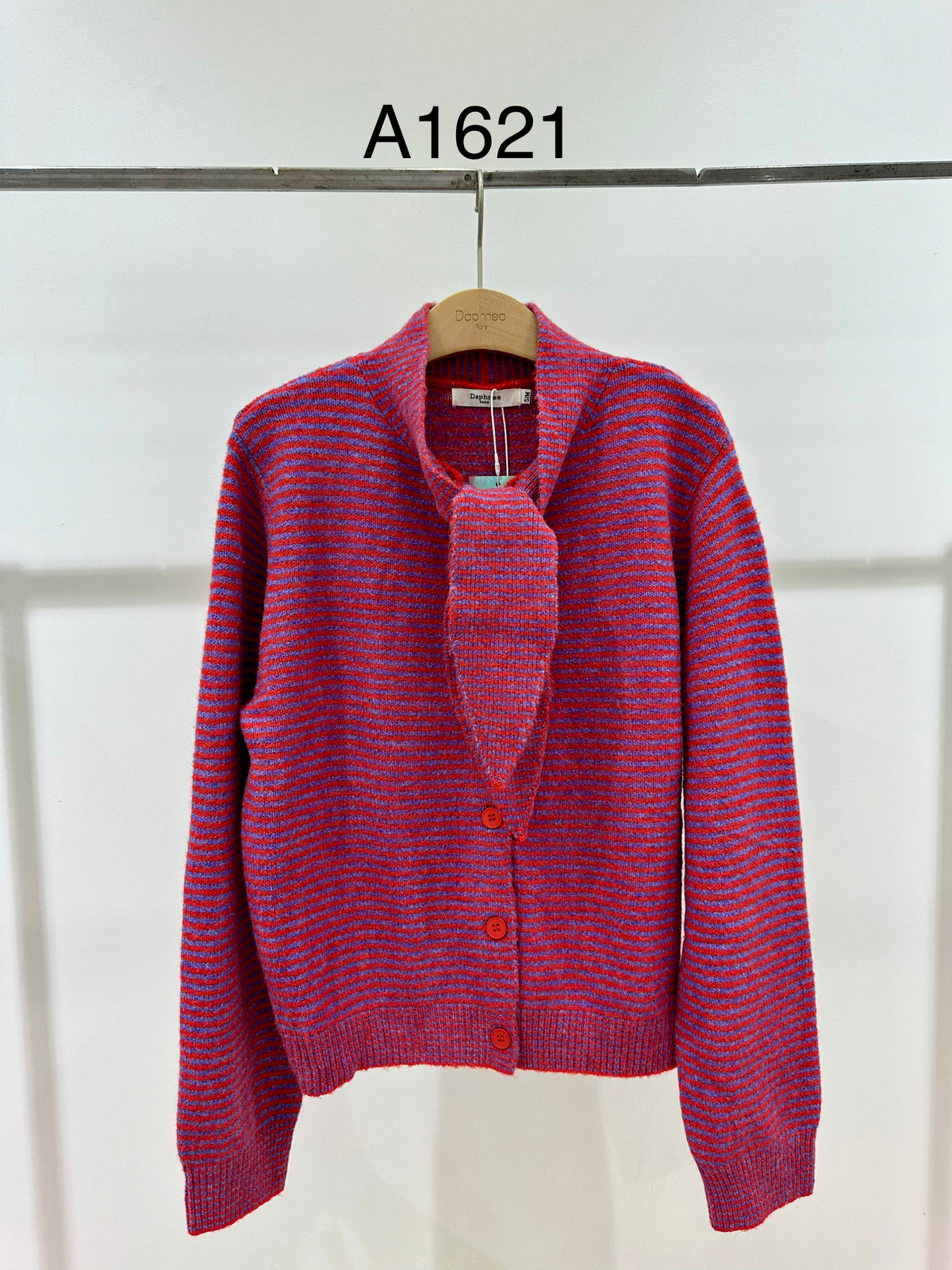 Striped Knit Cardigan with Bow Neck - A1621