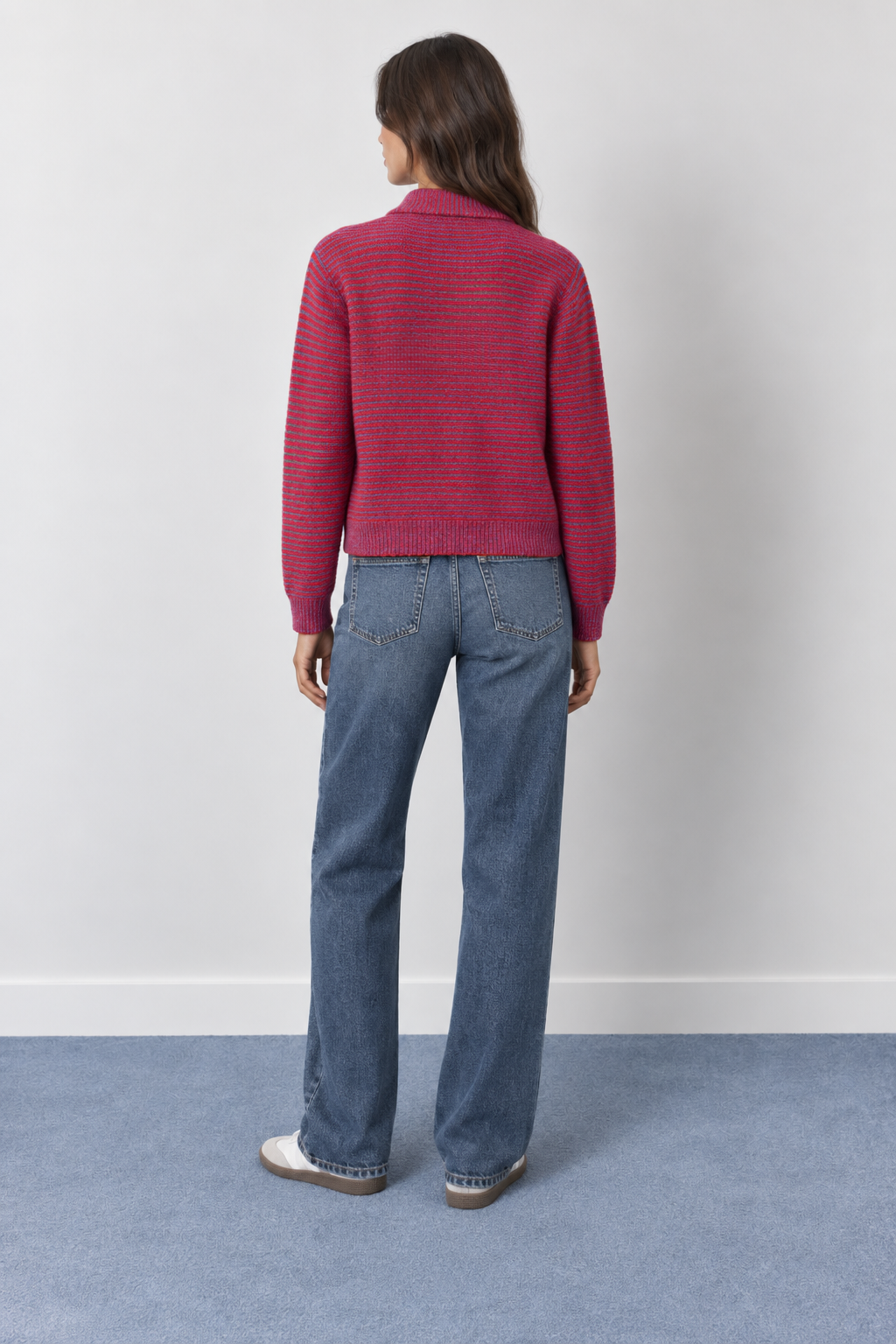 Striped Knit Cardigan with Bow Neck - A1621