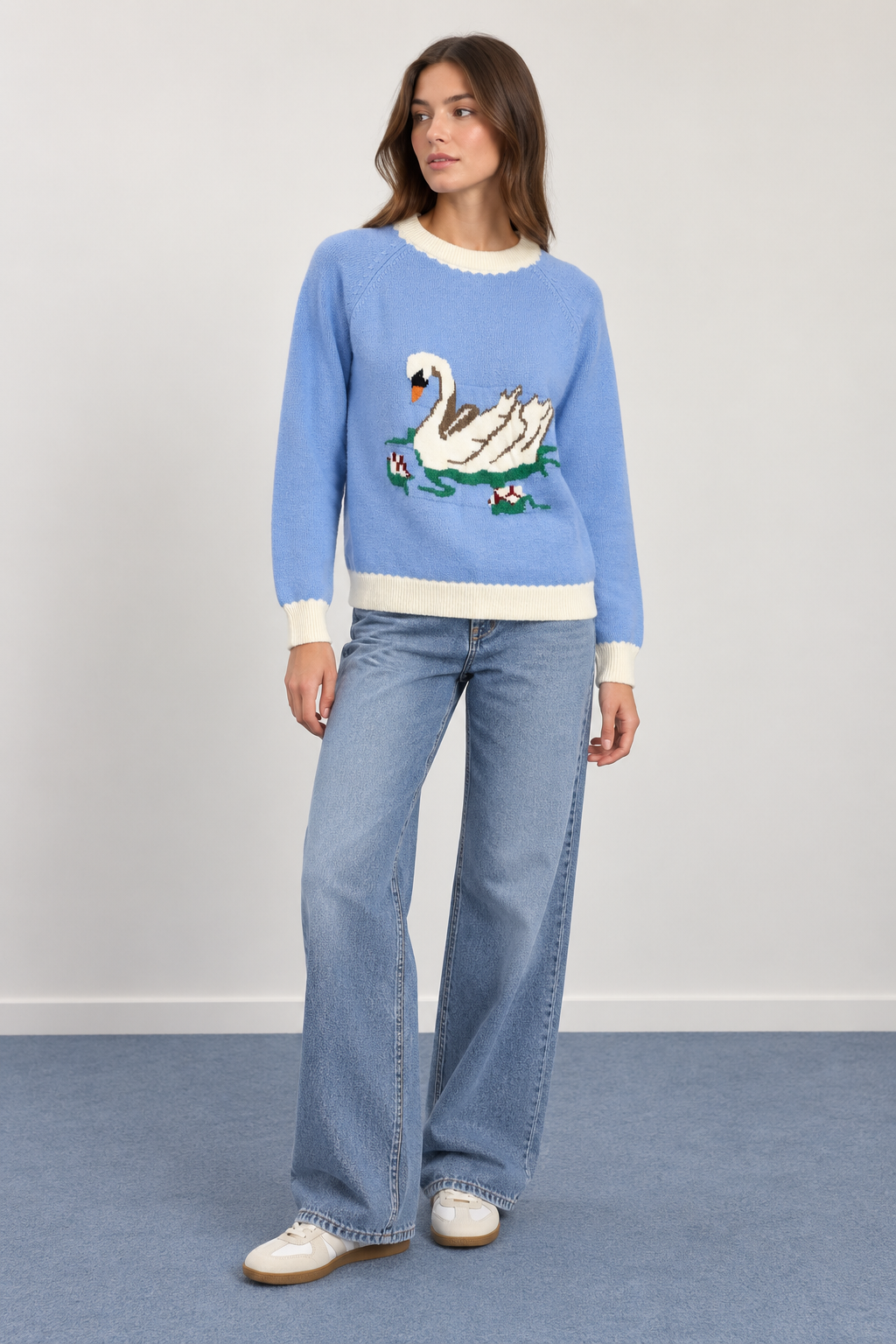 Swan Pattern Knit Sweater - A1625
