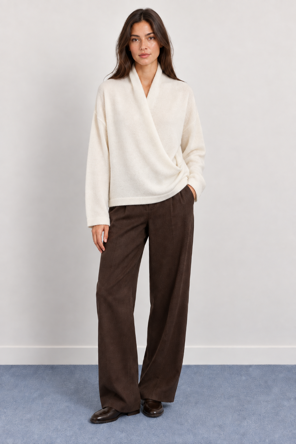 Shawl Collar Knit Wrap Sweater - A1626