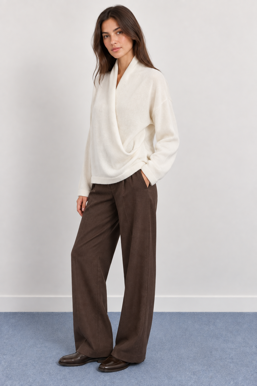 Shawl Collar Knit Wrap Sweater - A1626