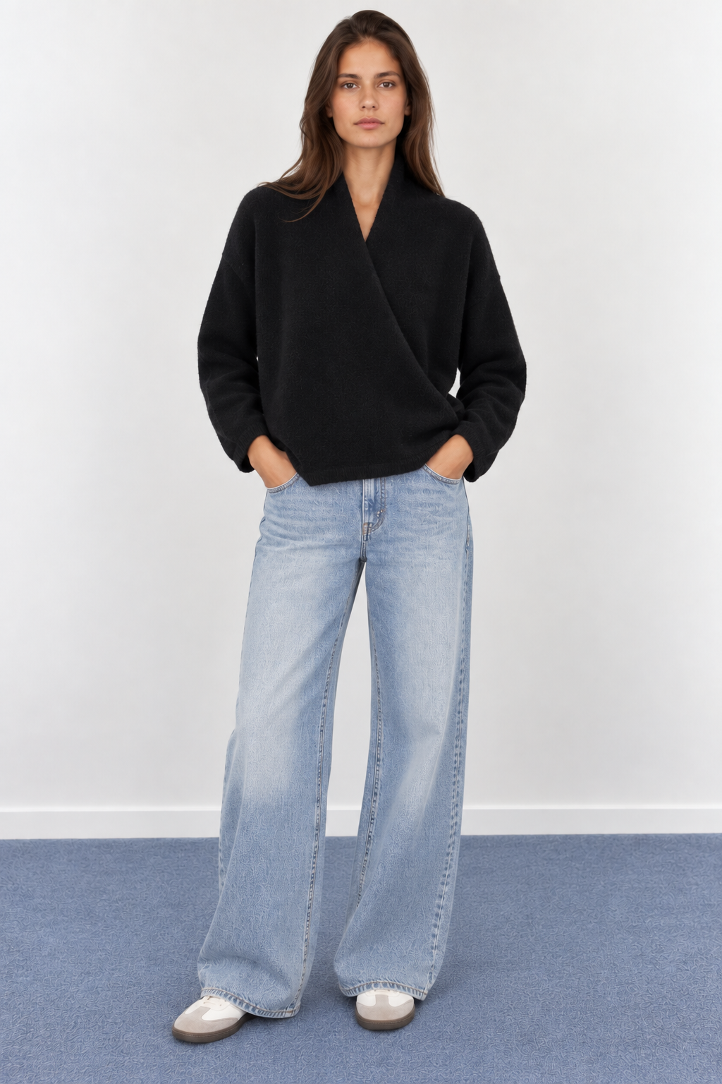 Shawl Collar Knit Wrap Sweater - A1626