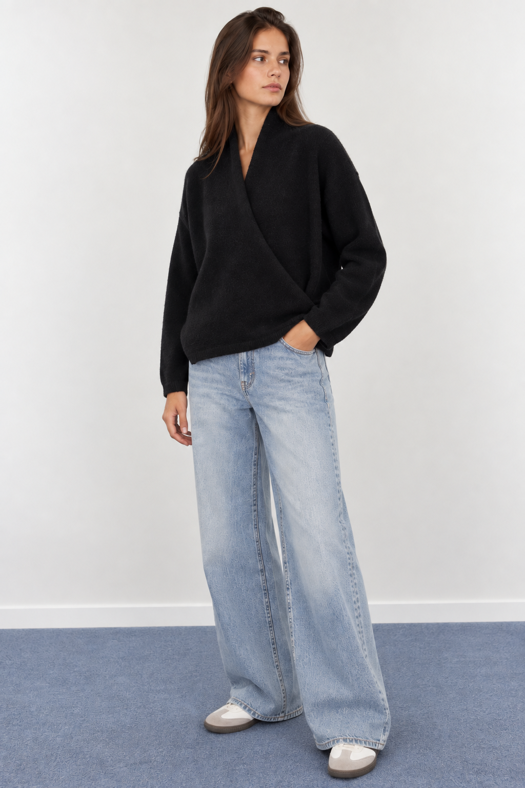 Shawl Collar Knit Wrap Sweater - A1626