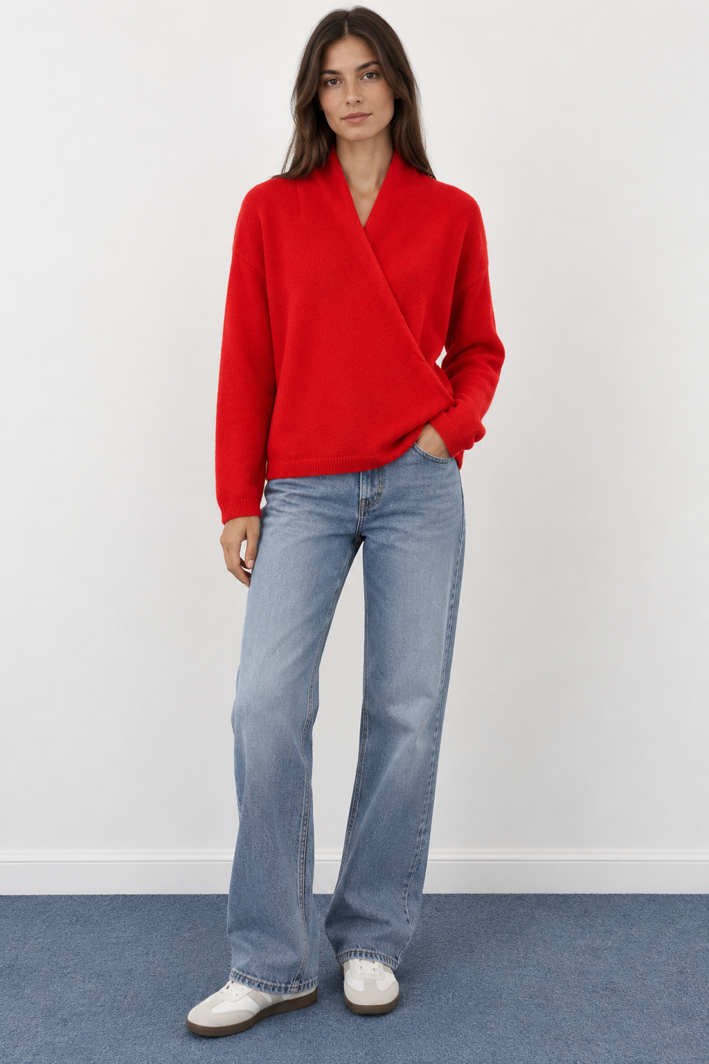 Shawl Collar Knit Wrap Sweater - A1626
