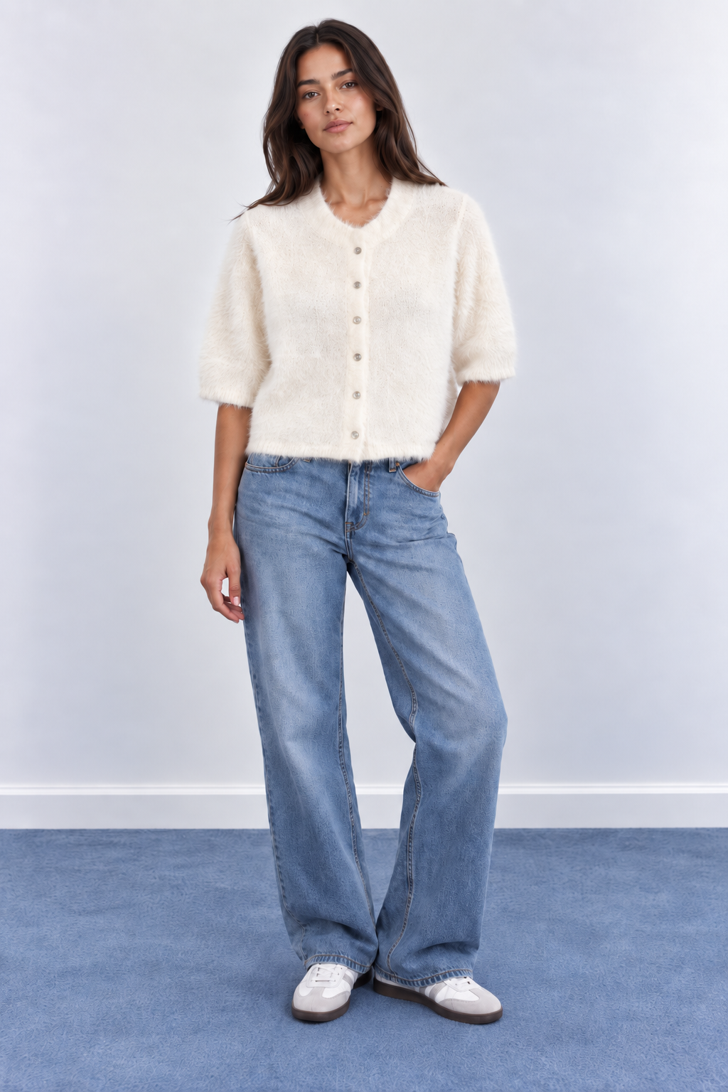 Fluffy Knit Short Sleeve Cardigan - A1627