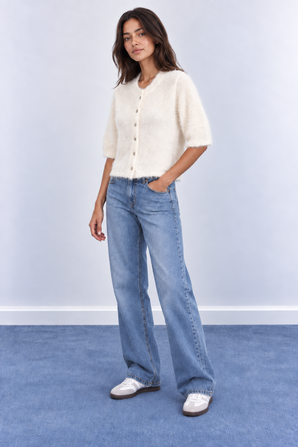 Fluffy Knit Short Sleeve Cardigan - A1627