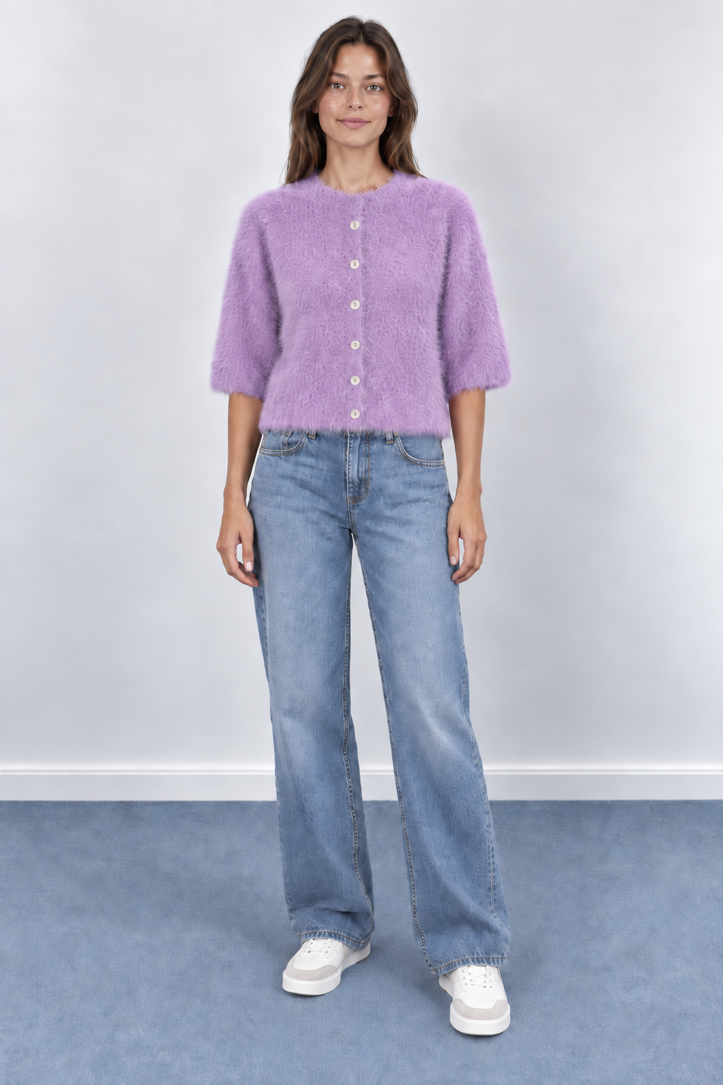 Fluffy Knit Short Sleeve Cardigan - A1627