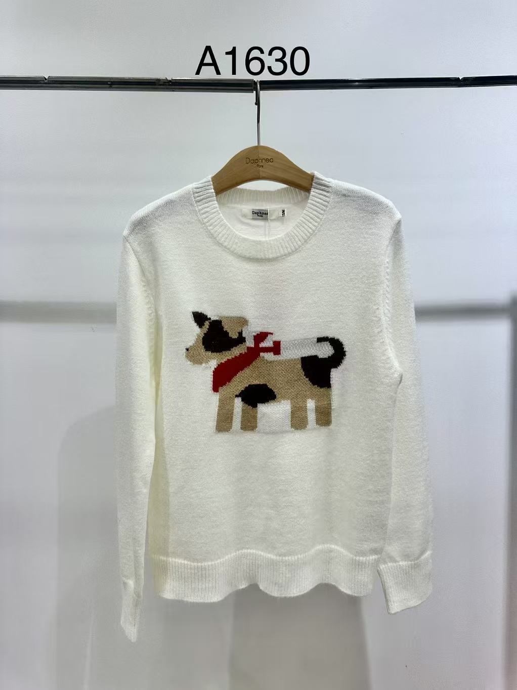 Dog Print Knit Sweater with Scarf - A1630