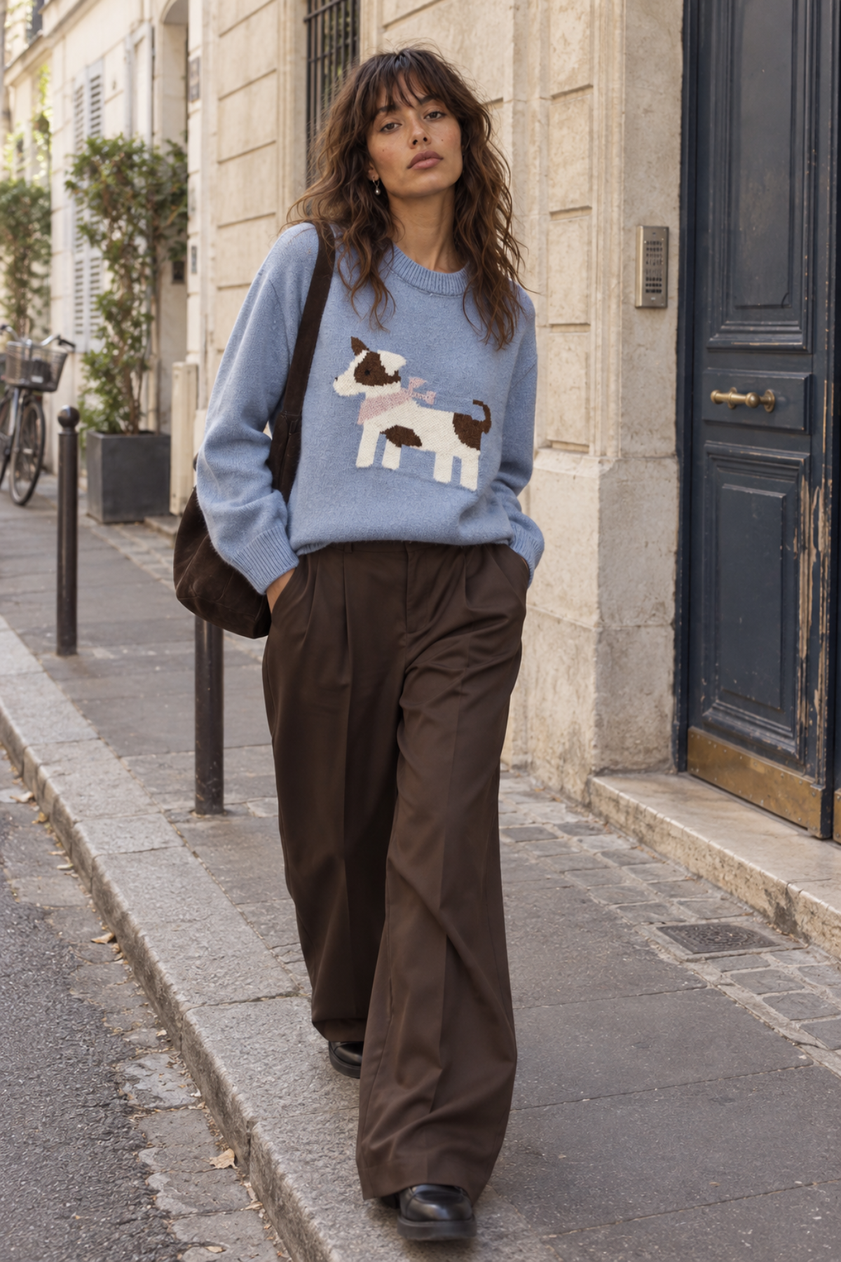 Dog Print Knit Sweater with Scarf - A1630