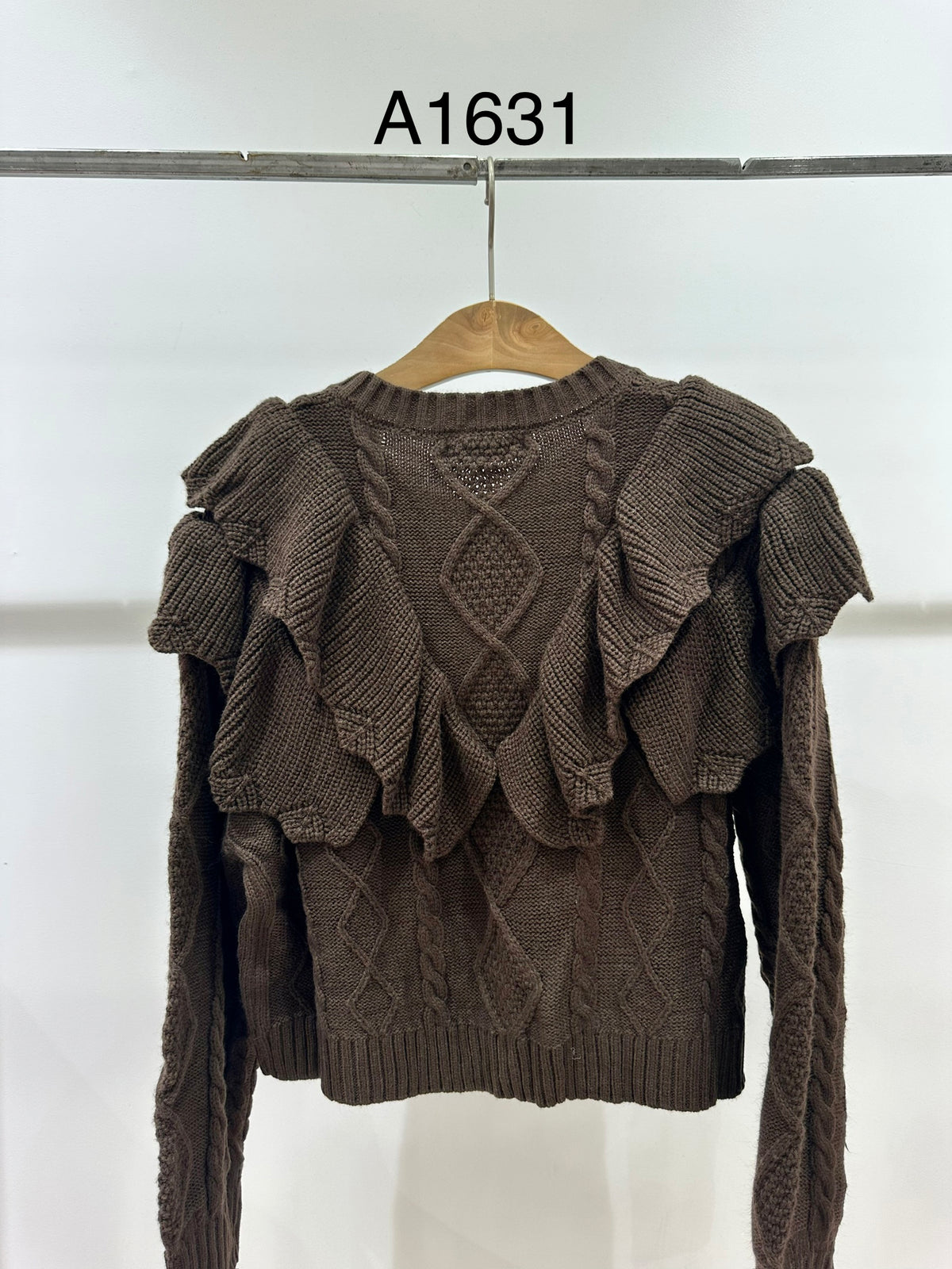 Chunky Cable-Knit Ruffled Cardigan - A1631