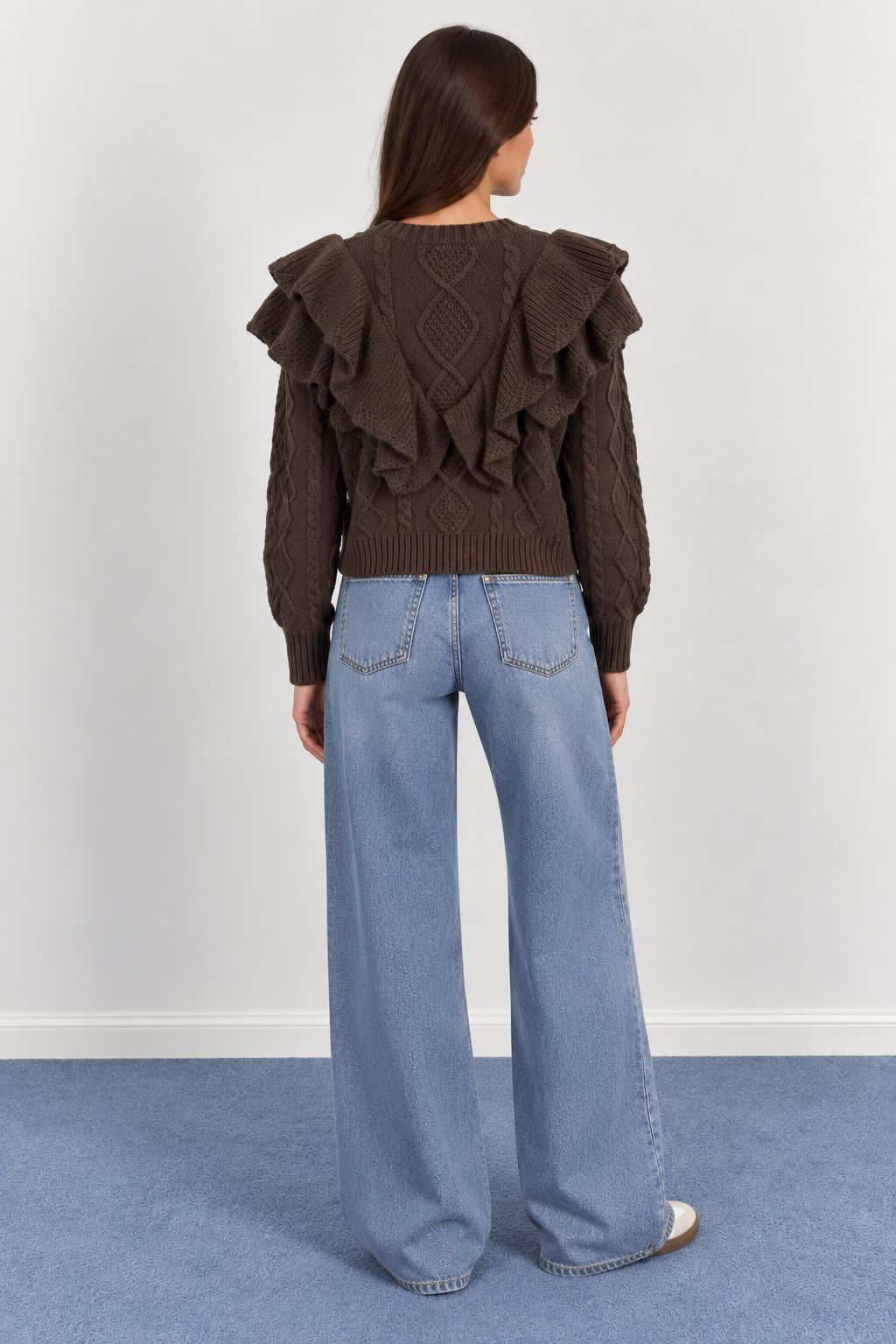 Chunky Cable-Knit Ruffled Cardigan - A1631